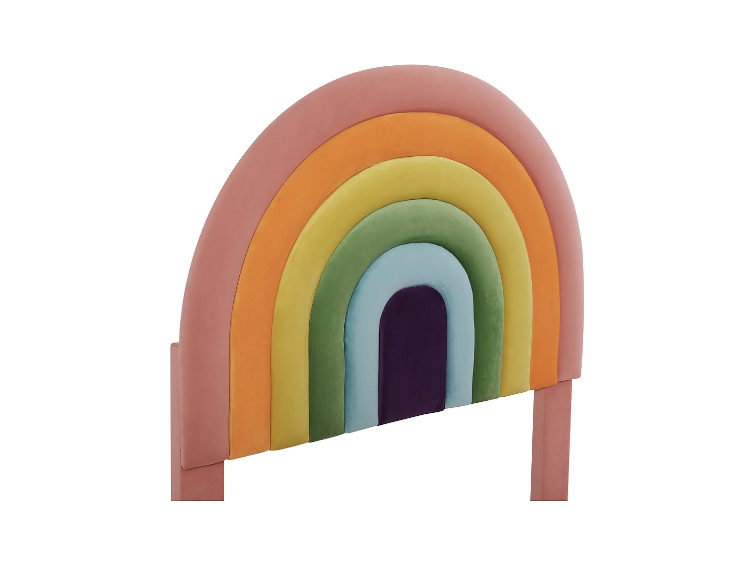 Eenpersoonsbed 90x200cm gestoffeerd met houten lattenbodem en verstelbaar regenboogvormig hoofdeinde - roze fluwelen bed