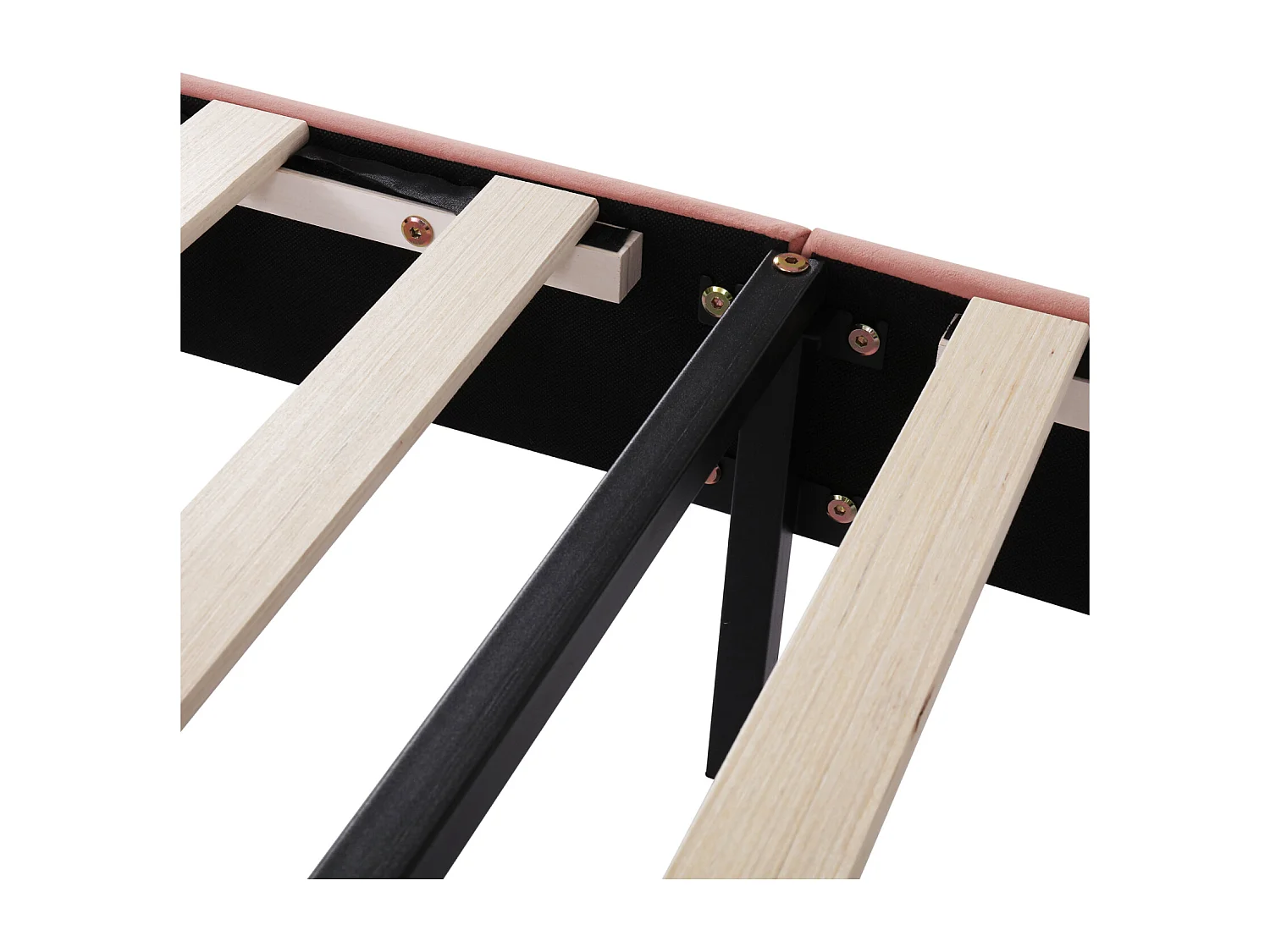 Lit simple 90x200cm capitonné avec sommier à lattes en bois et tête de lit réglable en forme de arc-en-ciel - lit en velour rose