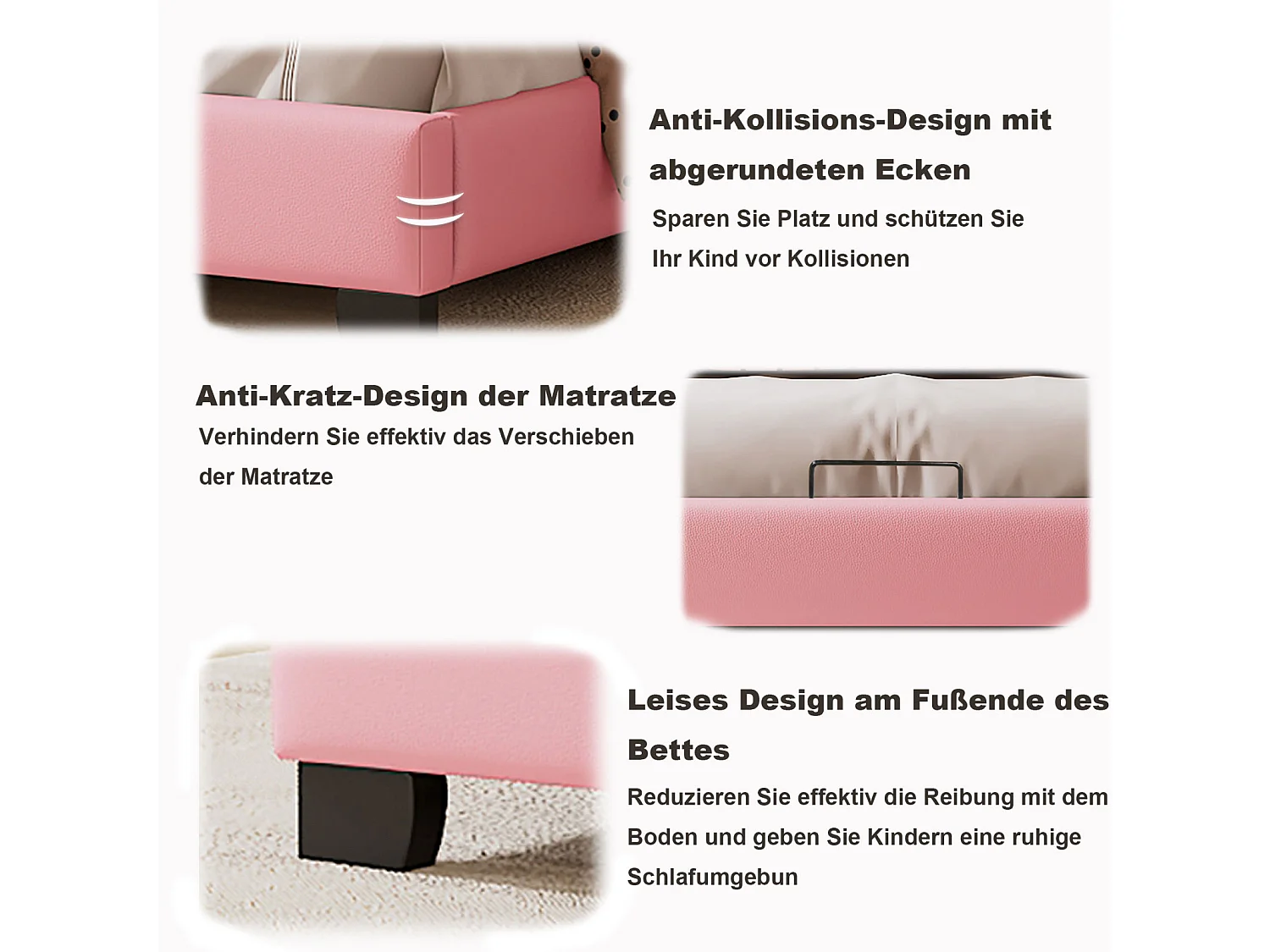 Bed 90x200cm - Kinderbed met kroonvormig hoofdbord + lattenbodem - Roze