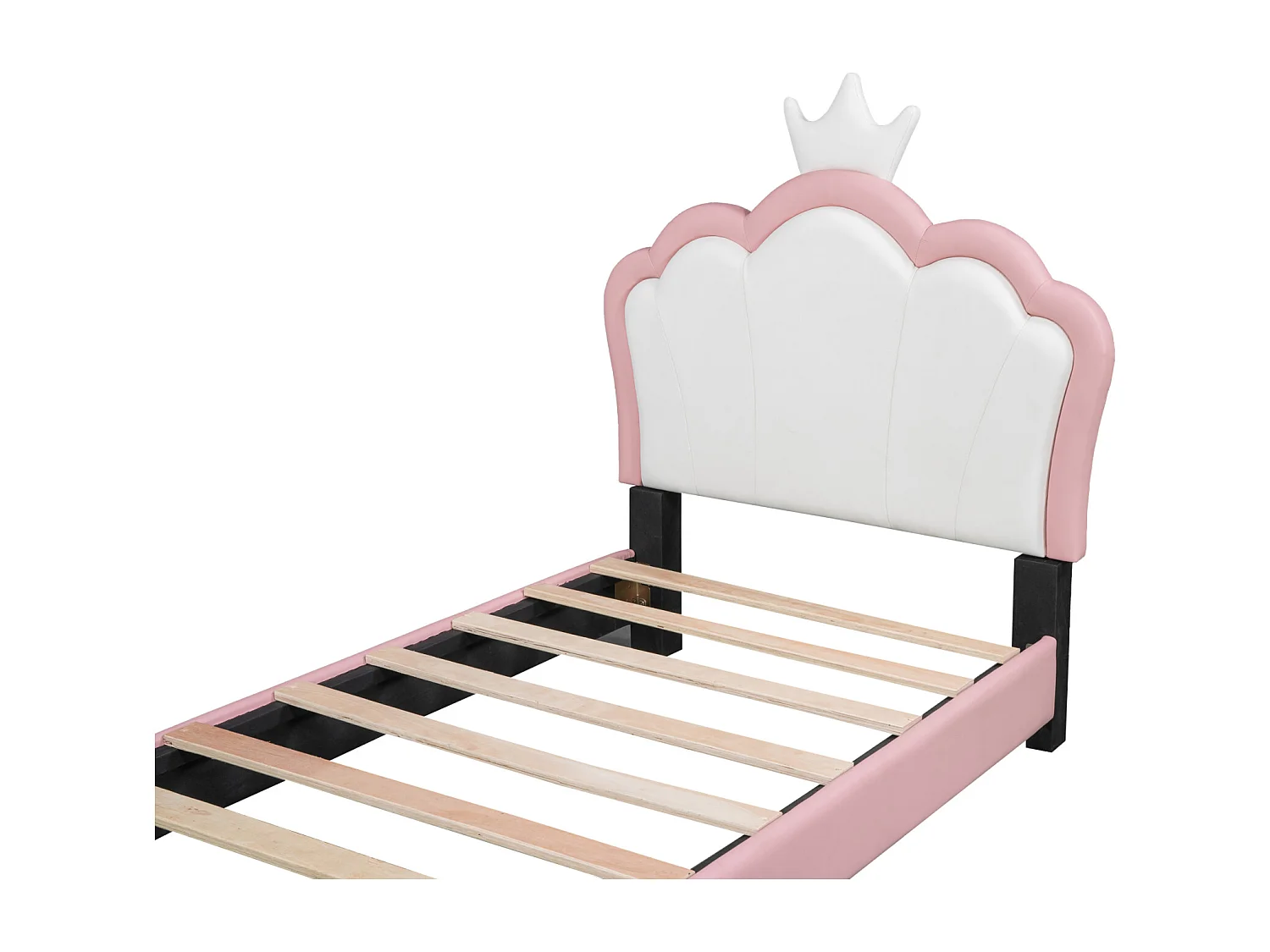 Cama 90x200cm - Cama Infantil com Cabeceira Coroa + Estrado Ripado - Rosa
