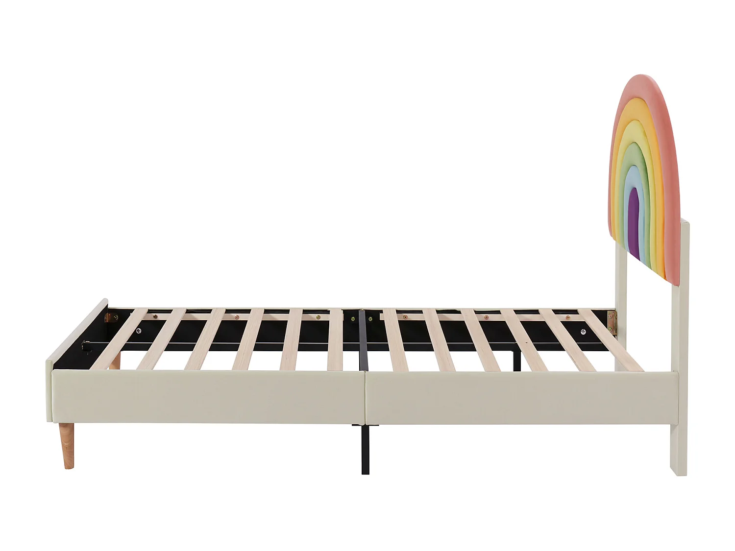 Lit adulte 140x200cm capitonné avec sommier à lattes en bois et tête de lit réglable en forme de arc-en-ciel - lit en velour beige