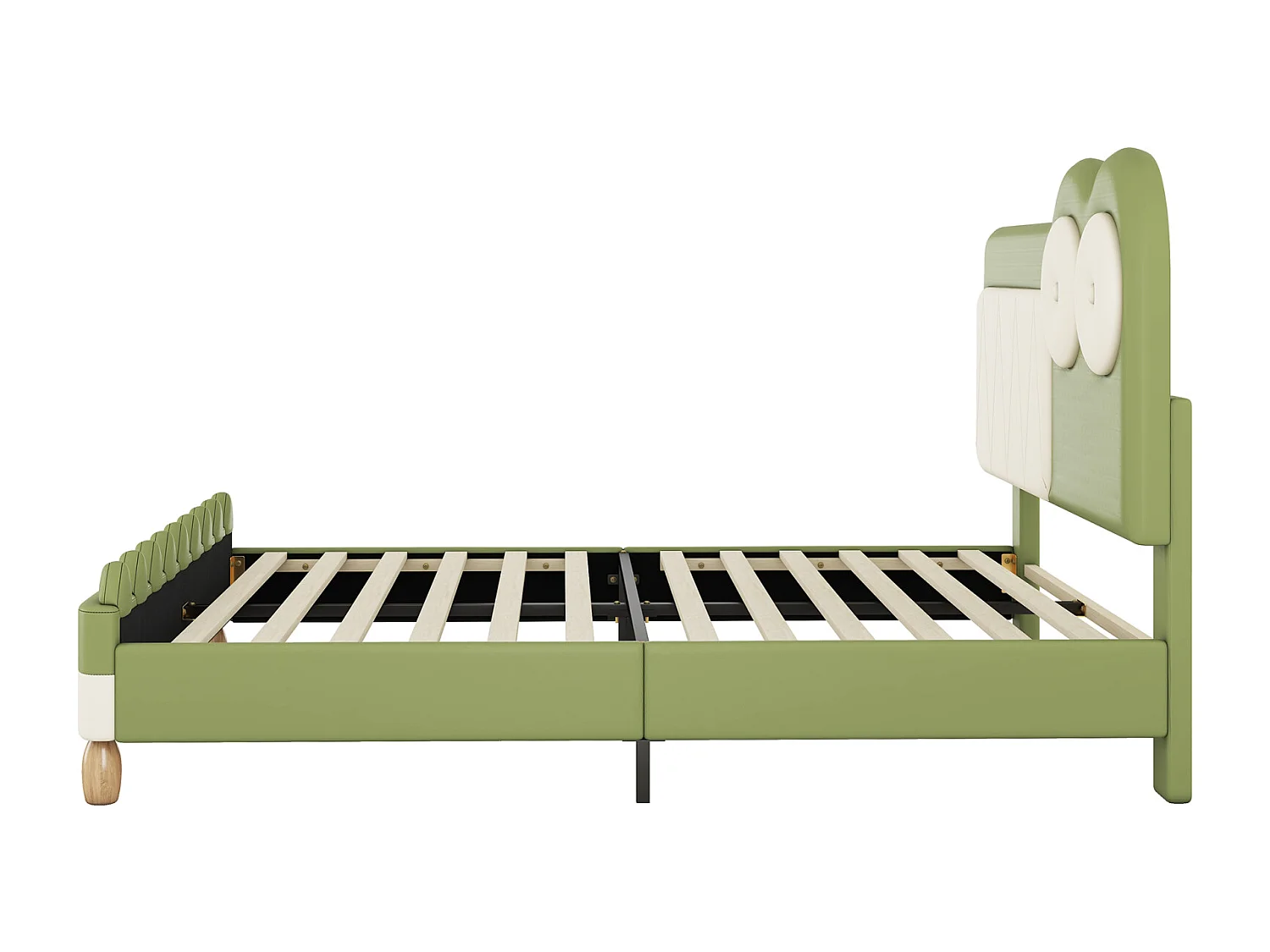 Lit 140x200cm, lit d'enfant en forme de crocodile de dessin animé, avec sommier à lattes et tête de lit, PU, Vert