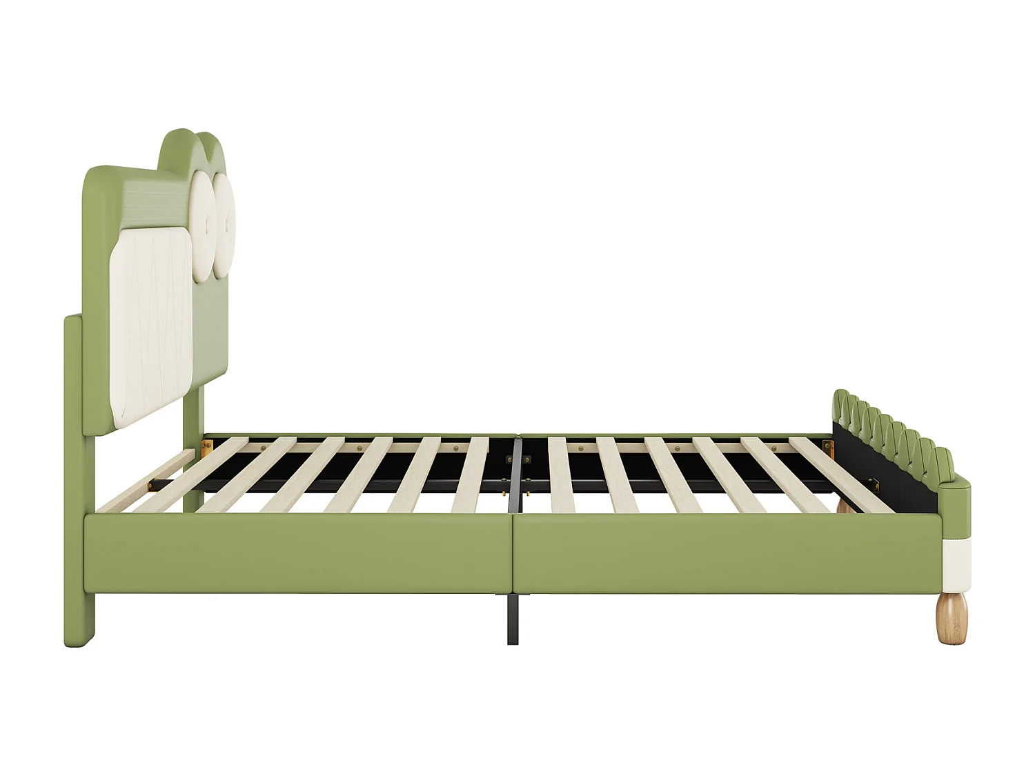 Lit 140x200cm, lit d'enfant en forme de crocodile de dessin animé, avec sommier à lattes et tête de lit, PU, Vert