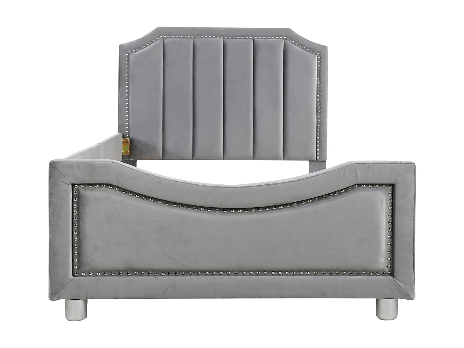 Lit simple d'enfant 90x200cm, lit rembourré en flanelle, lit plat avec 1 entourage latéral, avec sommier à lattes et tête de lit, gris