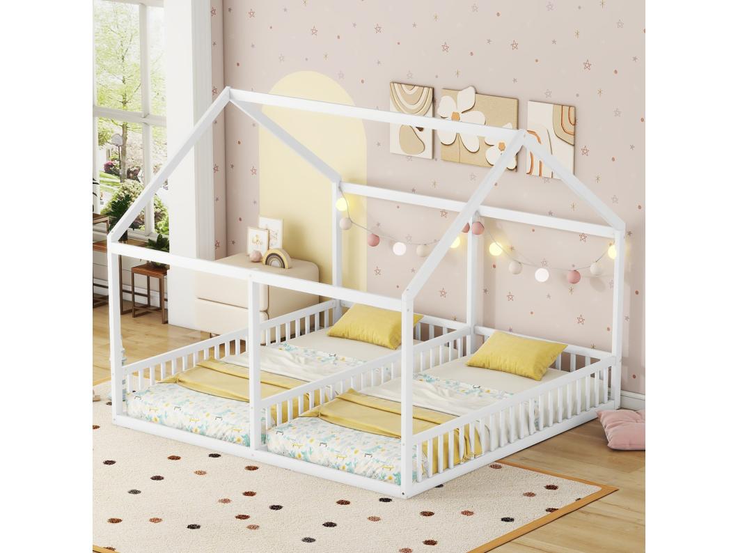 Camarote para 2 niños 90x200cm - modelos de casas camas planas camas 2 plazas 2 en 1 - blanco