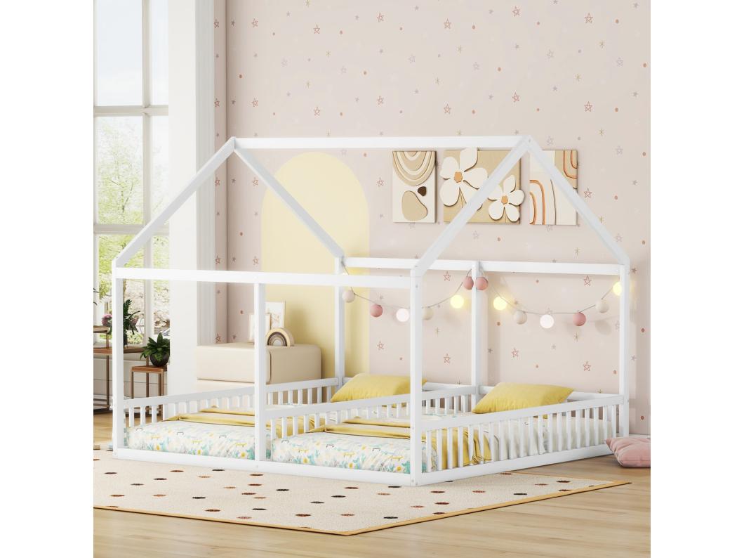 Camarote para 2 niños 90x200cm - modelos de casas camas planas camas 2 plazas 2 en 1 - blanco
