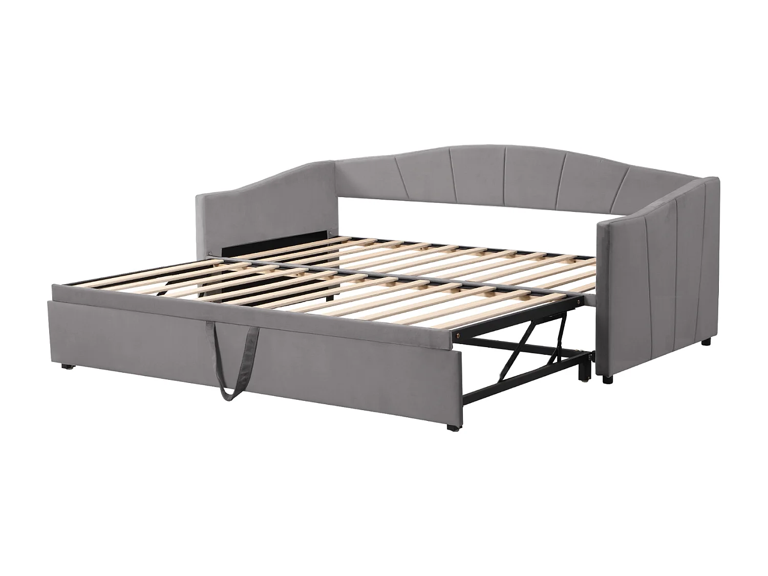 Uitschuifbed 90/180x200cm, gestoffeerde slaapbank uitschuifbaar met lattenbodems, multifunctioneel bed in fluwelen stof moderne stijl - grijs