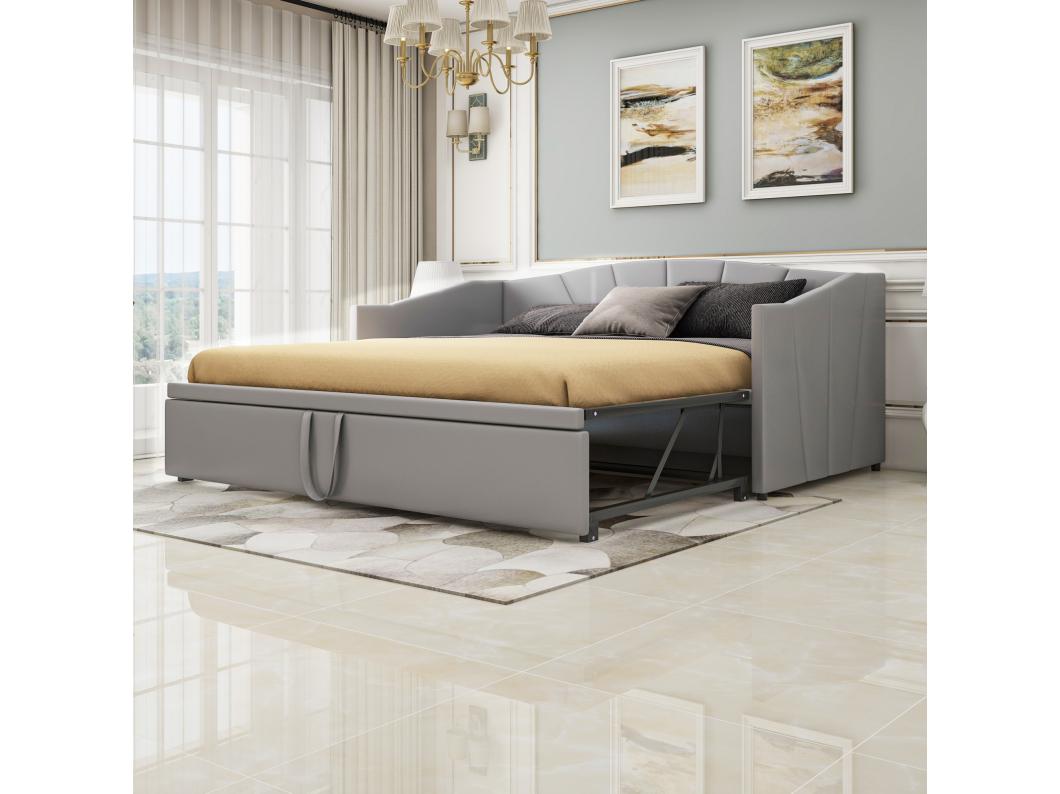 Letto estraibile 90/180x200cm, divano letto imbottito estensibile con rete a doghe, letto multifunzionale in tessuto velluto stile moderno - grigio