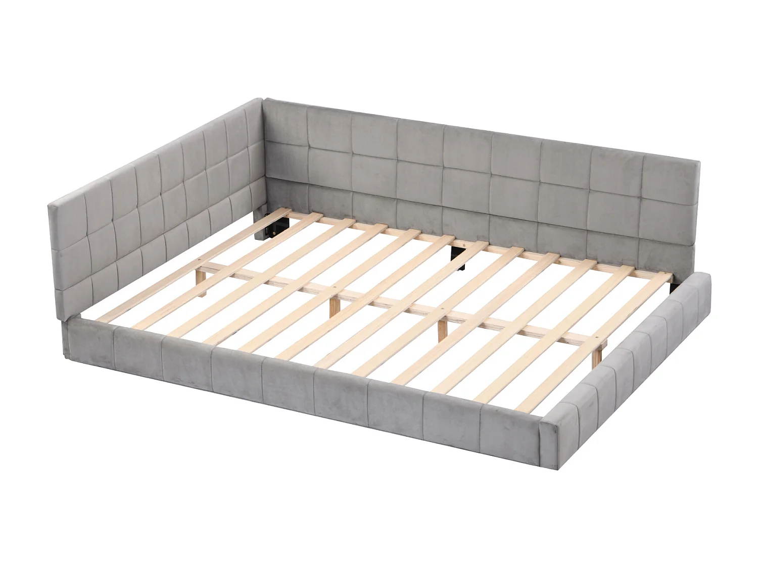 Letto estraibile imbottito 140x200cm, divano letto, rete a doghe, letto per adulti, velluto, grigio