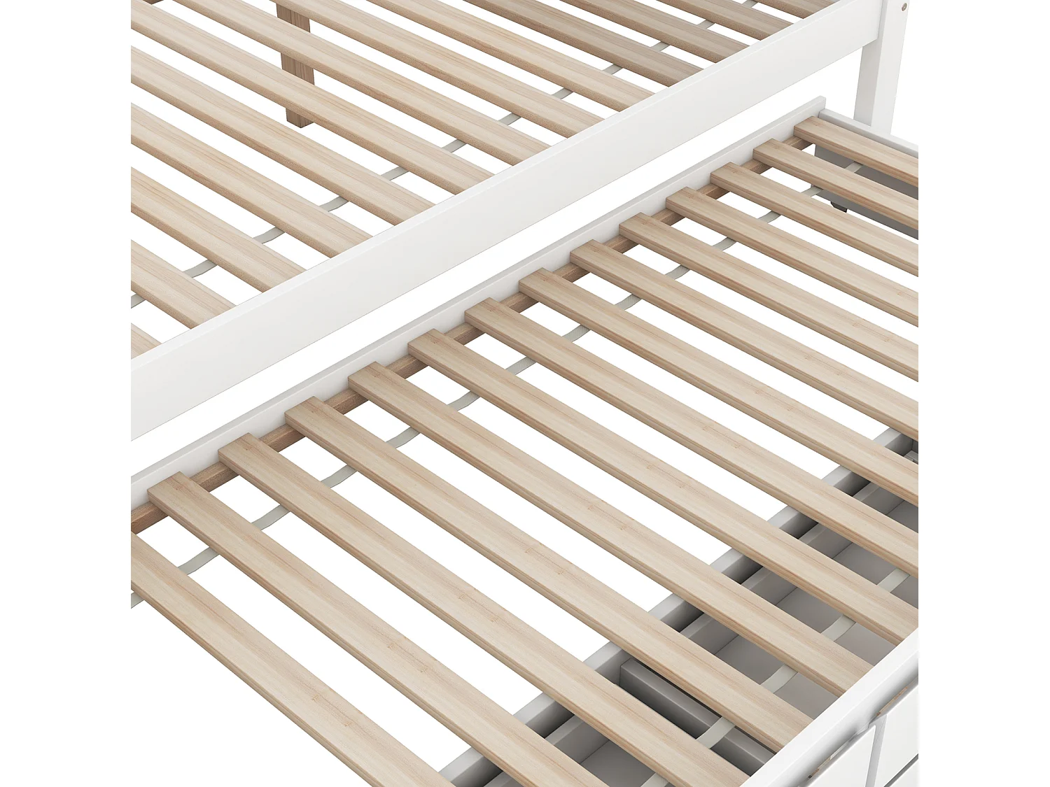 Uitschuifbed 140 x 200 cm hemelbed - platformbed met eenpersoons opklapbed en 3 opbergvakken massief houten bed - wit
