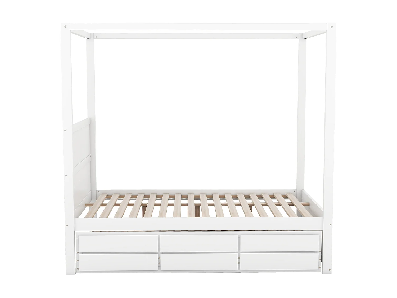 Uitschuifbed 140 x 200 cm hemelbed - platformbed met eenpersoons opklapbed en 3 opbergvakken massief houten bed - wit