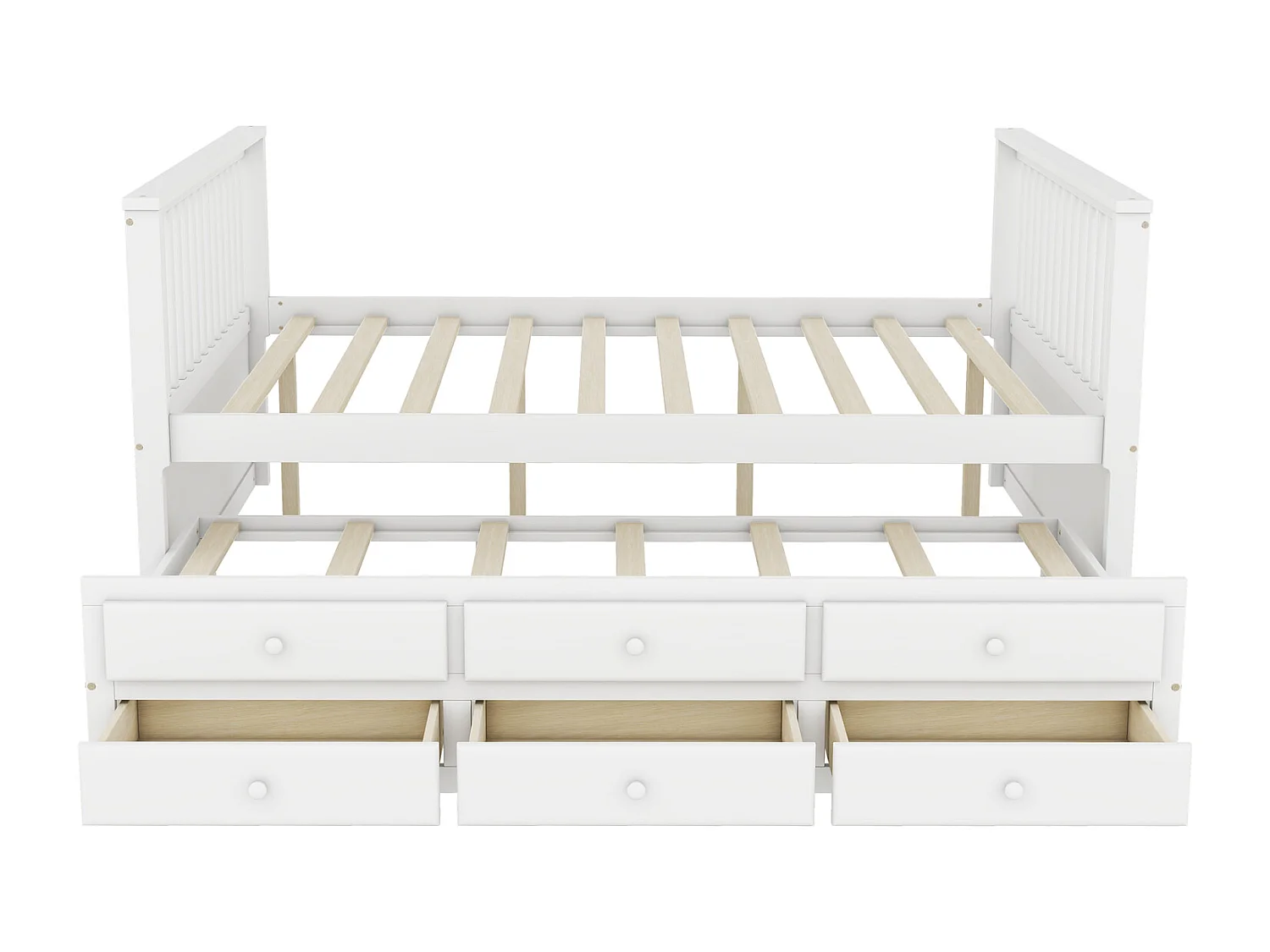 Lit gigogne 140x200cm+90x190cm, lit d'enfant Lit de jour en bois massif et MDF, avec 3 tiroirs, blanc