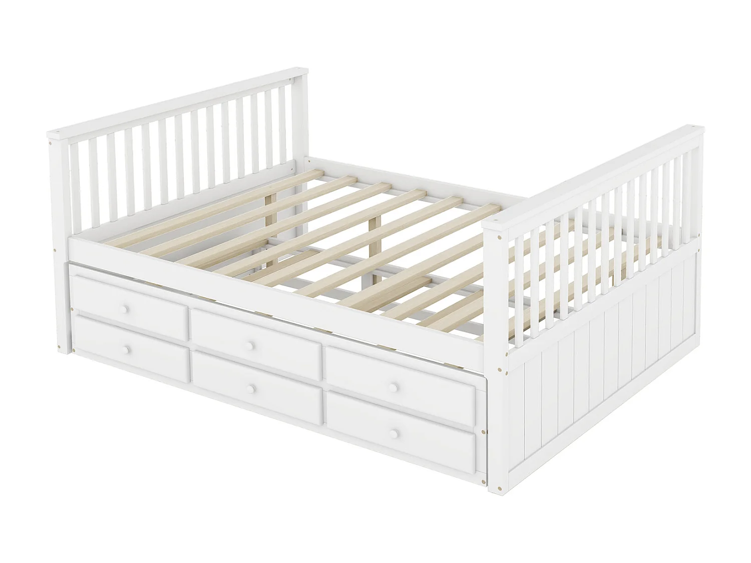 Lit gigogne 140x200cm+90x190cm, lit d'enfant Lit de jour en bois massif et MDF, avec 3 tiroirs, blanc