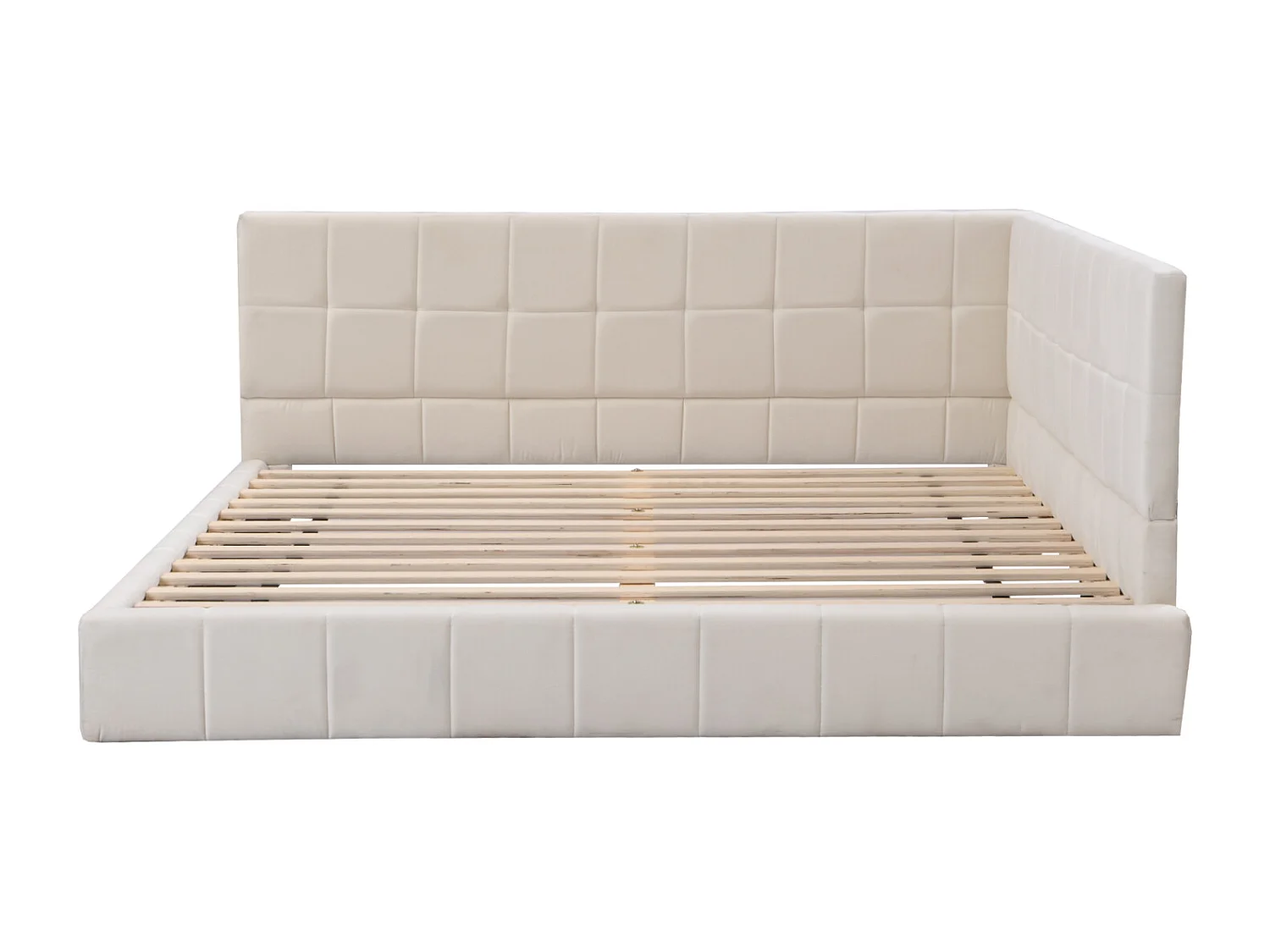 Lit gigogne capitonné 140x200cm, canapé-lit, sommier à lattes, lit adulte, velours, Beige