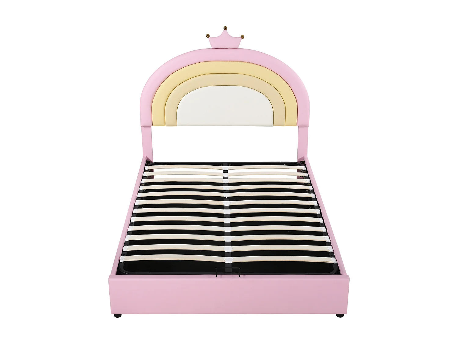 Lit coffre d'enfant, lit fille rembourré avec sommier à lattes et tête de lit beau réglable en hauteur, PU, rose, 140x200cm