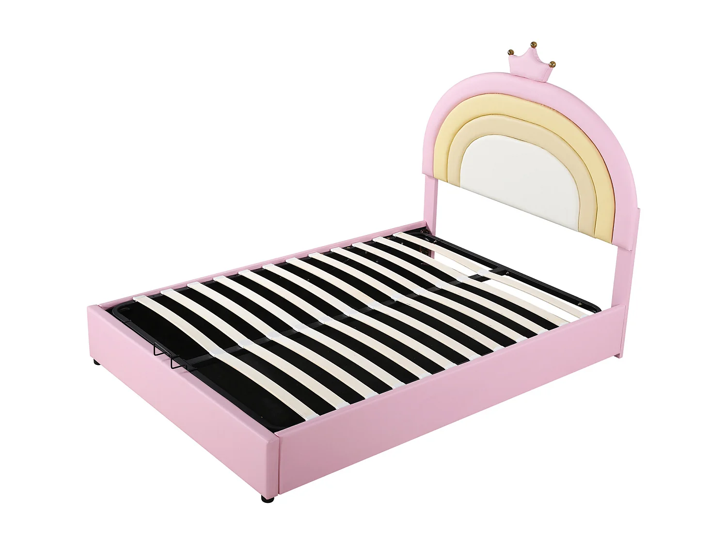 Lit coffre d'enfant, lit fille rembourré avec sommier à lattes et tête de lit beau réglable en hauteur, PU, rose, 140x200cm
