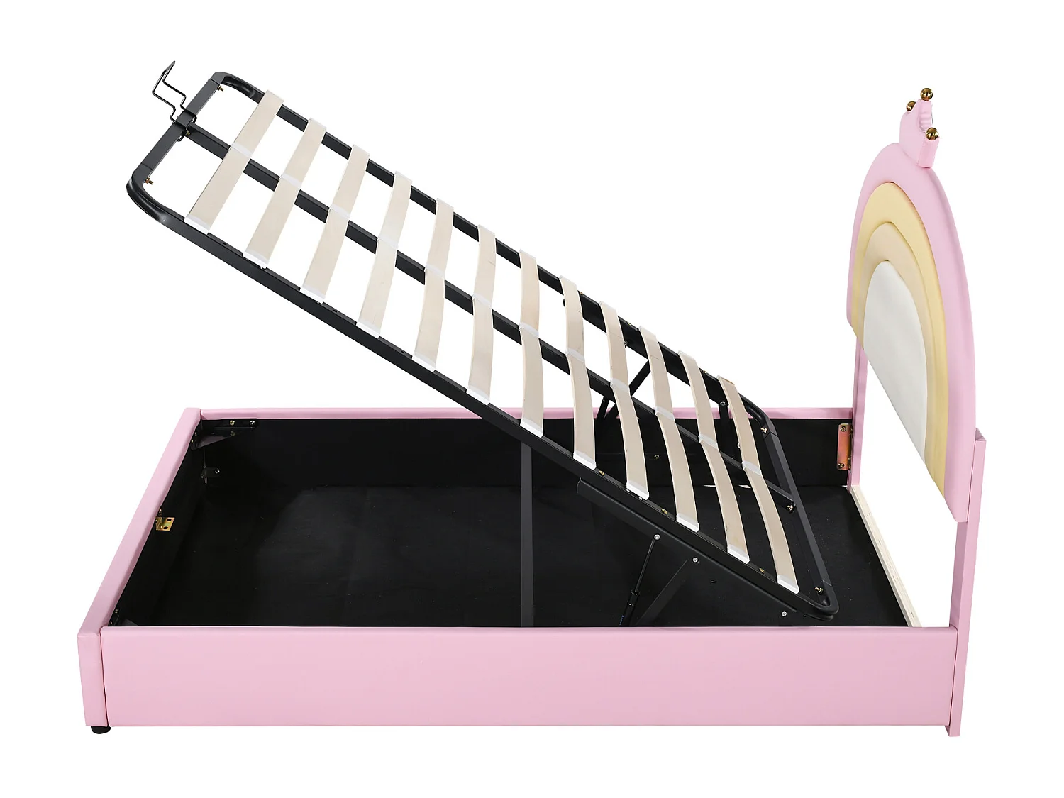 Lit coffre d'enfant, lit fille rembourré avec sommier à lattes et tête de lit beau réglable en hauteur, PU, rose, 140x200cm