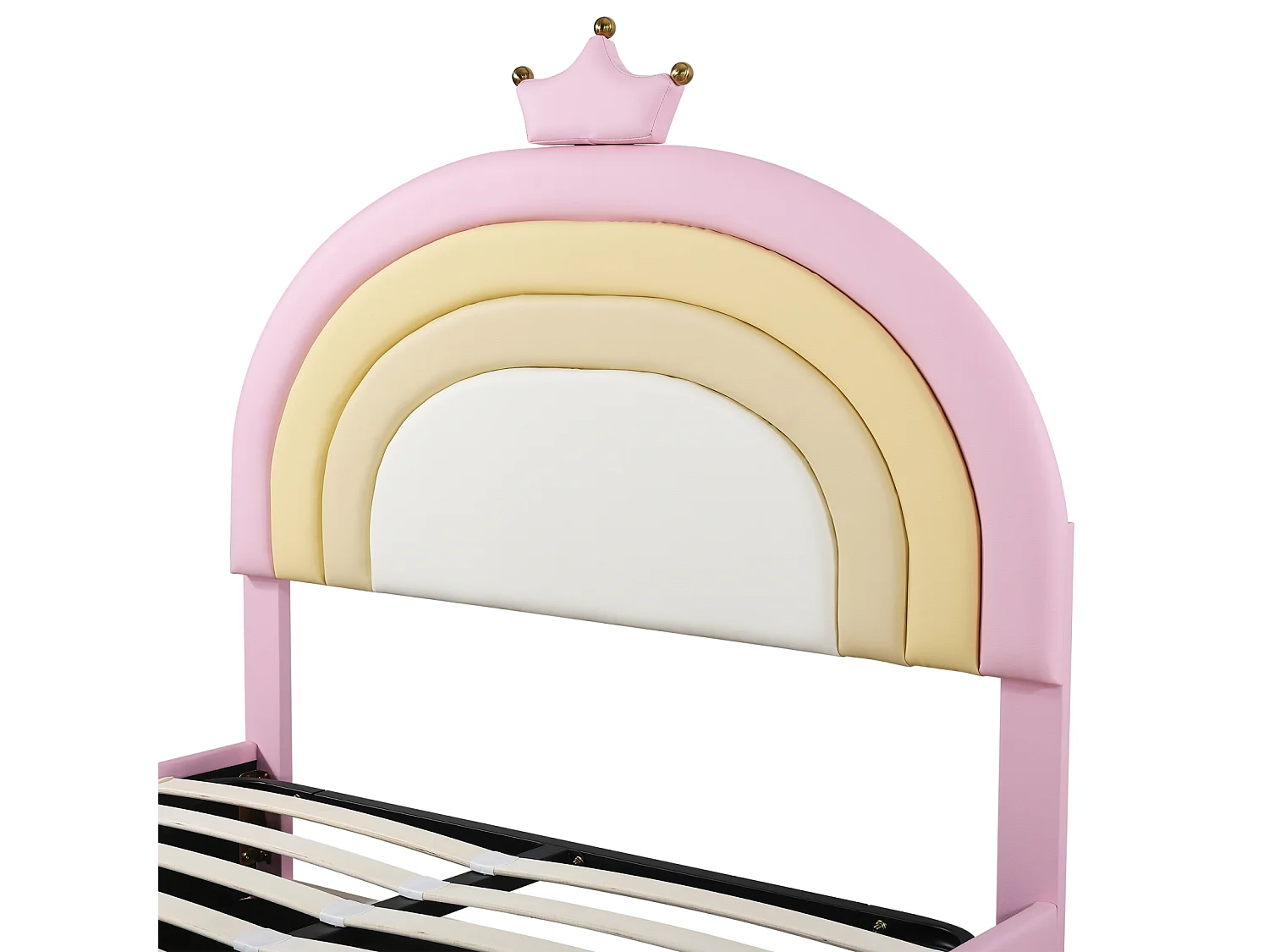 Lit coffre d'enfant, lit fille rembourré avec sommier à lattes et tête de lit beau réglable en hauteur, PU, rose, 140x200cm