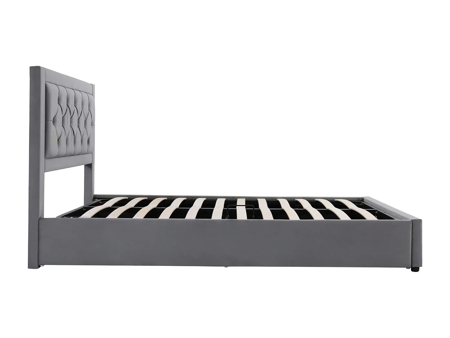 Lit coffre 140x200cm, lit double avec sommier relevable à un côtéstyle Chesterfield, tête de lit remplie de mousse - gris