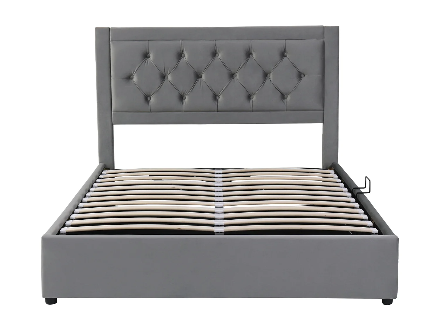 Lit coffre 140x200cm, lit double avec sommier relevable à un côtéstyle Chesterfield, tête de lit remplie de mousse - gris