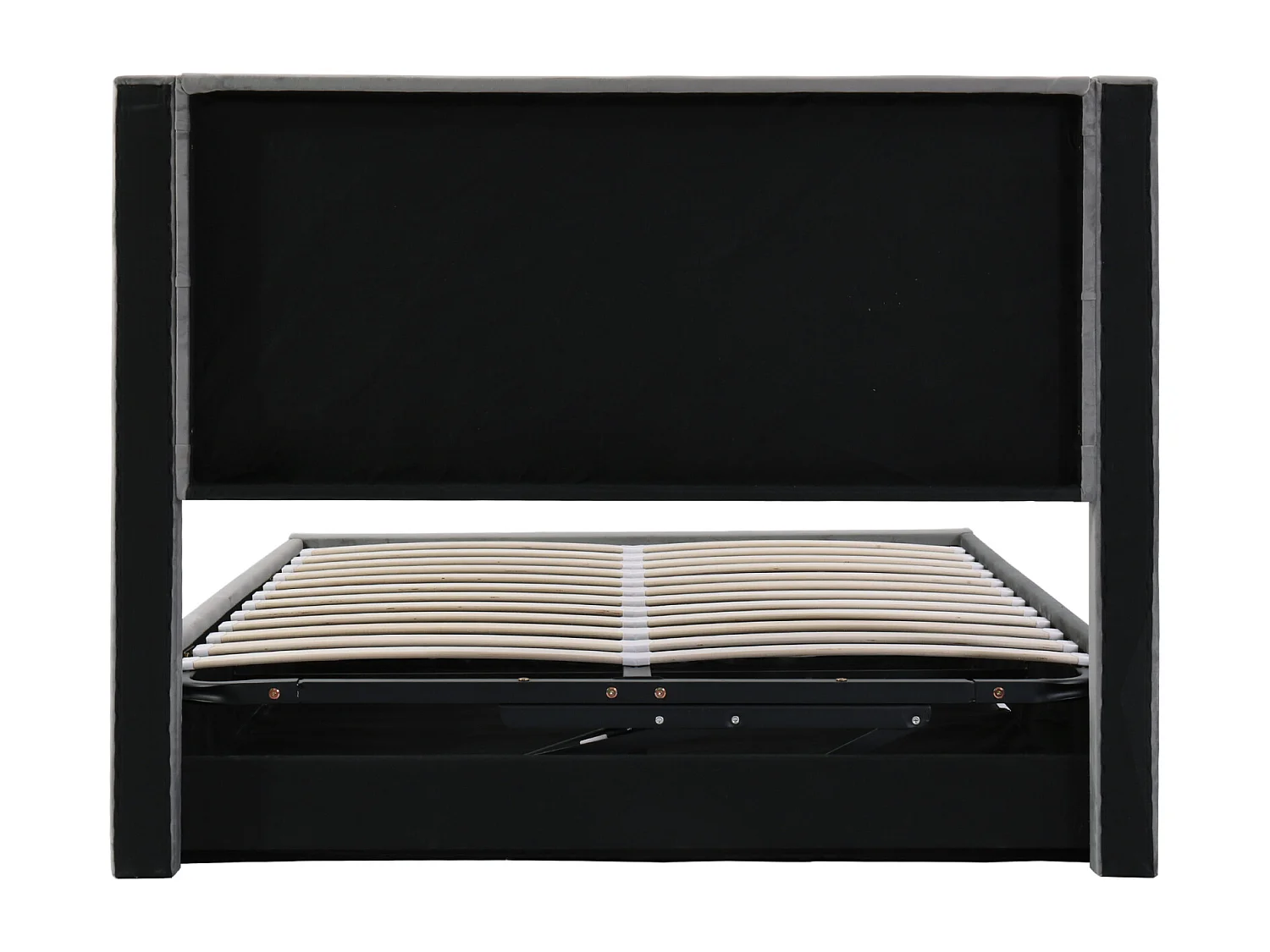 Lit coffre 140x200cm, lit double avec sommier relevable à un côtéstyle Chesterfield, tête de lit remplie de mousse - gris