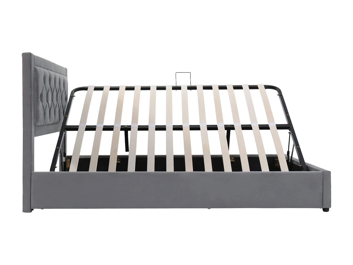 Cama de arrumação 140x200cm, cama de casal com base elevatória unilateral, estilo Chesterfield, cabeceira com enchimento de espuma - cinzento