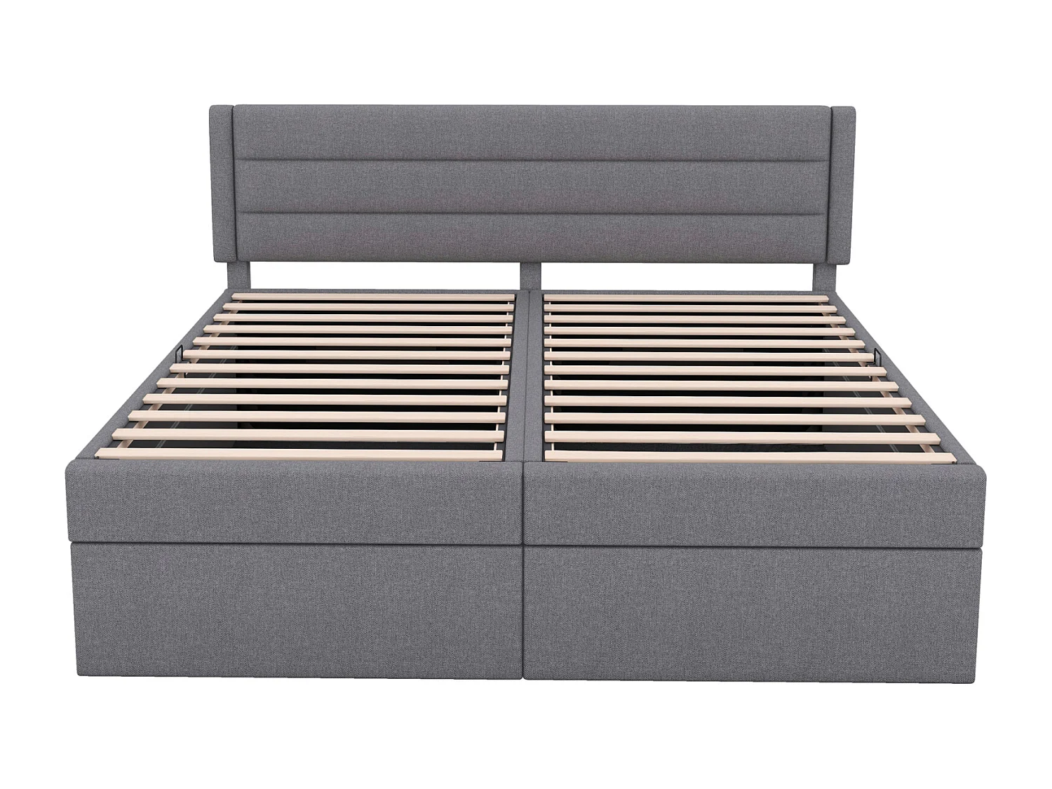 Lit coffre 180x200cm, Lit plat adulte double rembourré, peut être soulevé et abaissé, avec sommier à lattes et tête de lit, gris