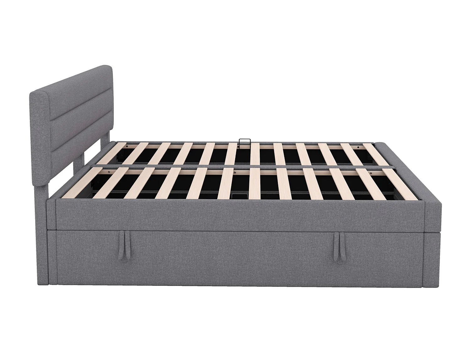 Lit coffre 180x200cm, Lit plat adulte double rembourré, peut être soulevé et abaissé, avec sommier à lattes et tête de lit, gris