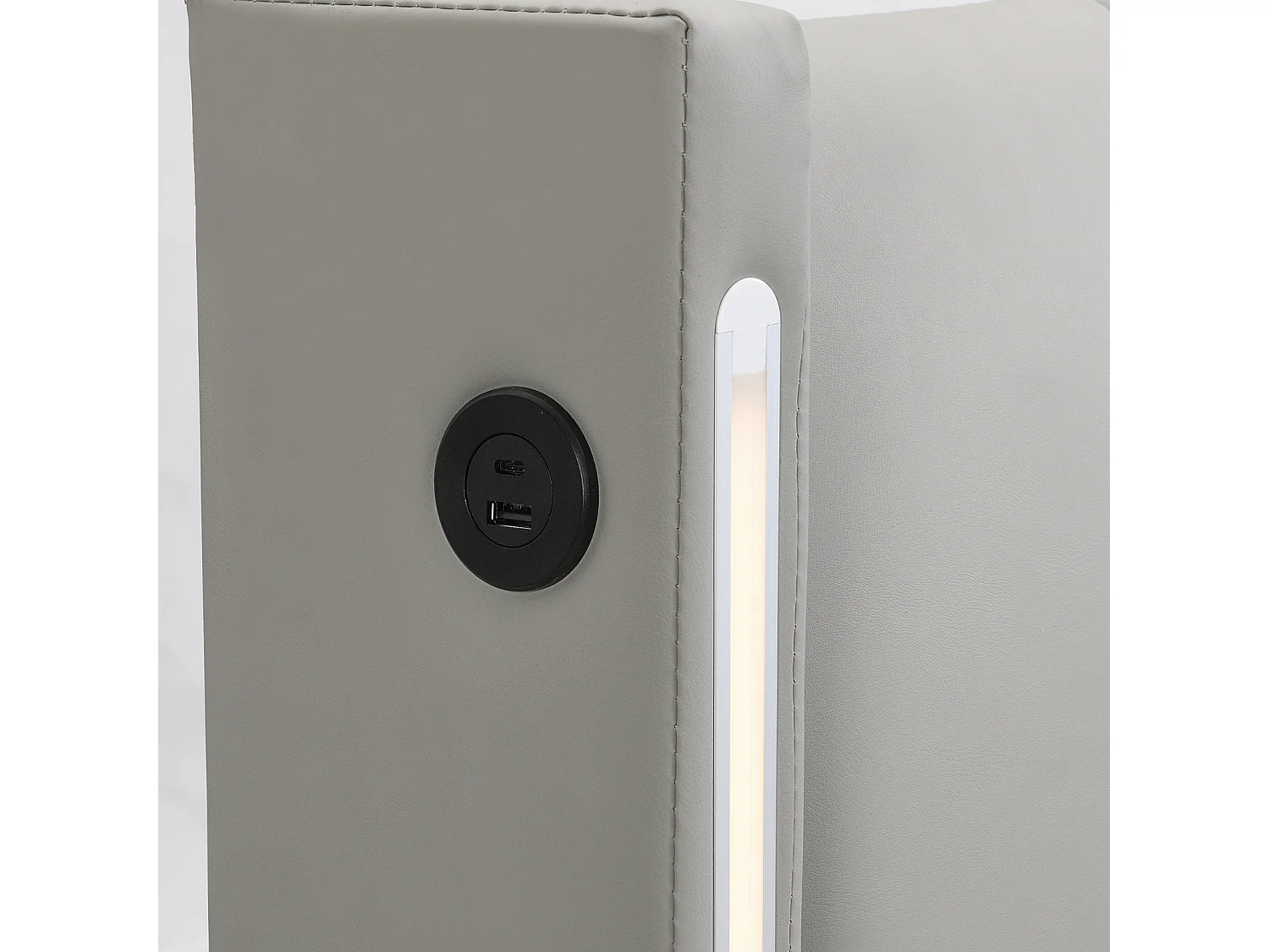 Opbergbed met binaural, PU gestoffeerd bed, met lattenbodem en verstelbaar hoofdeinde LED en USB-poort, Grijs 140x200cm