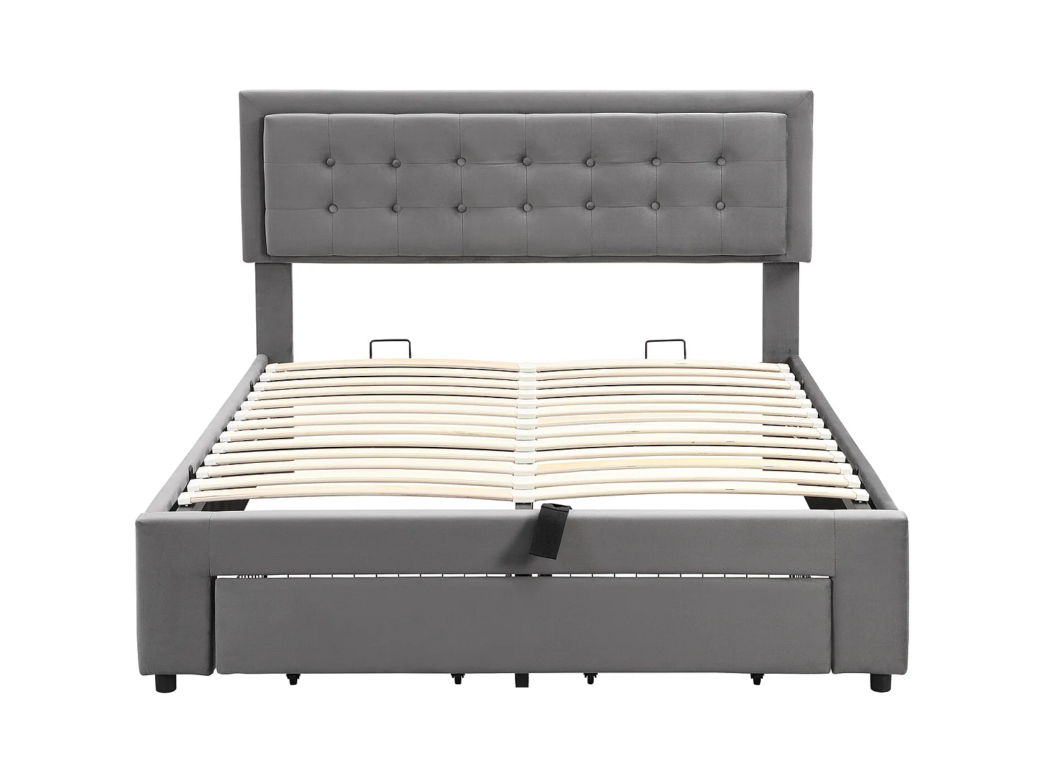 Bett mit Stauraum 140x190cm, gepolstertes Doppelbett mit Lattenrost und verstellbarem Kopfteil mit 2 Schubladen, Samtstoff, grau