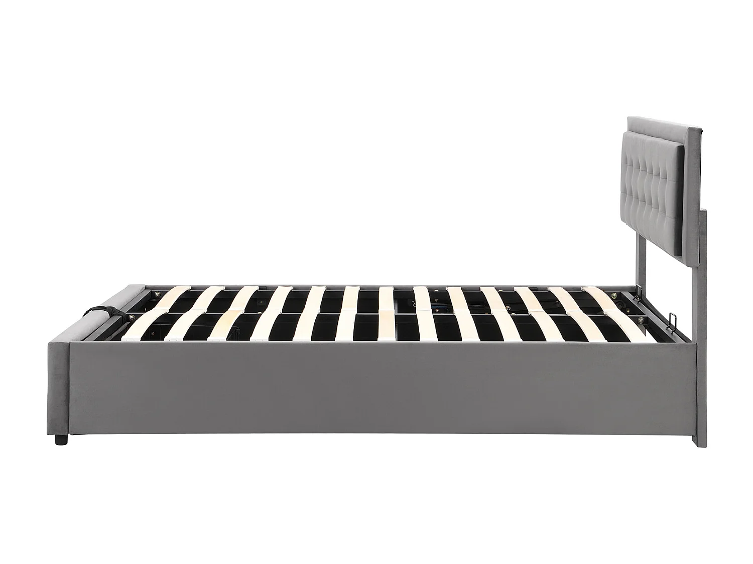 Lit coffre 140x190cm, lit double rembourré avec sommier à lattes et tête de lit réglable avec 2 tiroirs, tissu en velours, gris