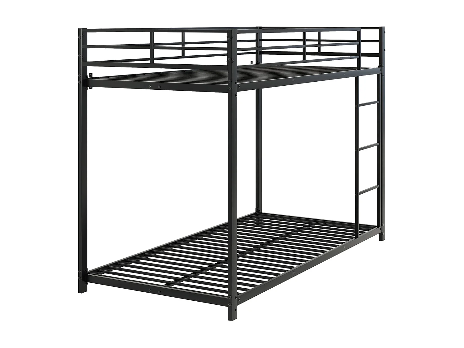 Lit superposé 2 couchages 90x200cm, lit en fer de forme classique avec échelle grimpante, anti-chute, lit platforme, noir