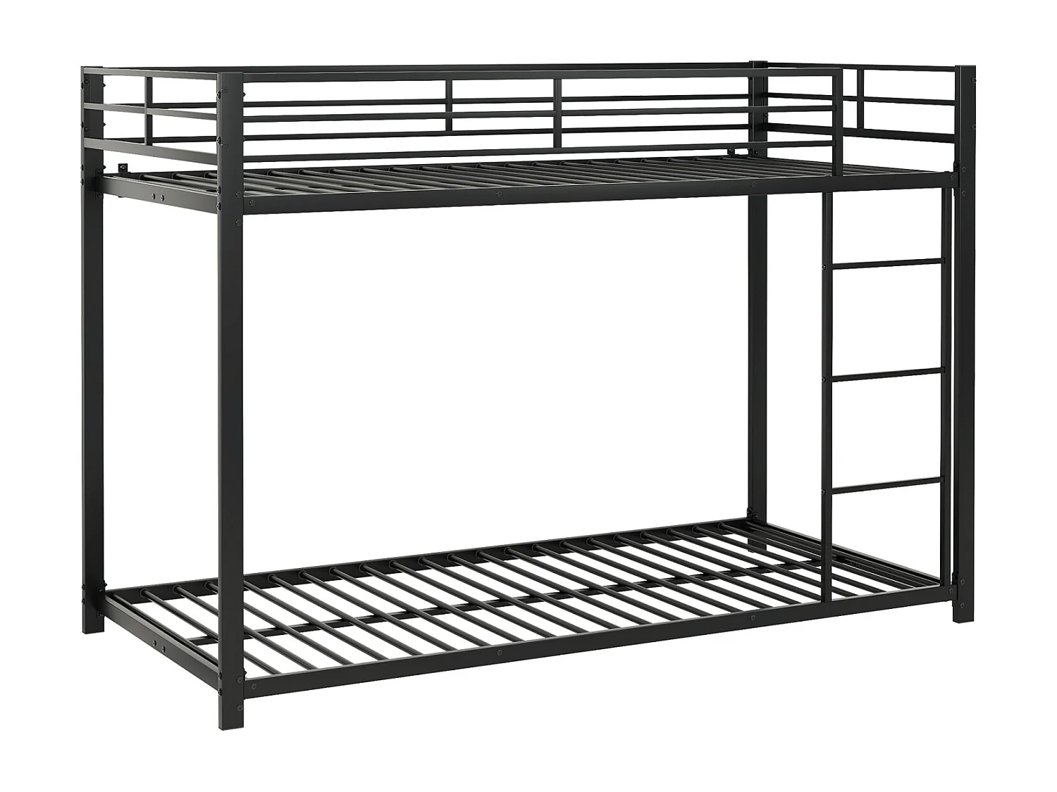 Lit superposé 2 couchages 90x200cm, lit en fer de forme classique avec échelle grimpante, anti-chute, lit platforme, noir