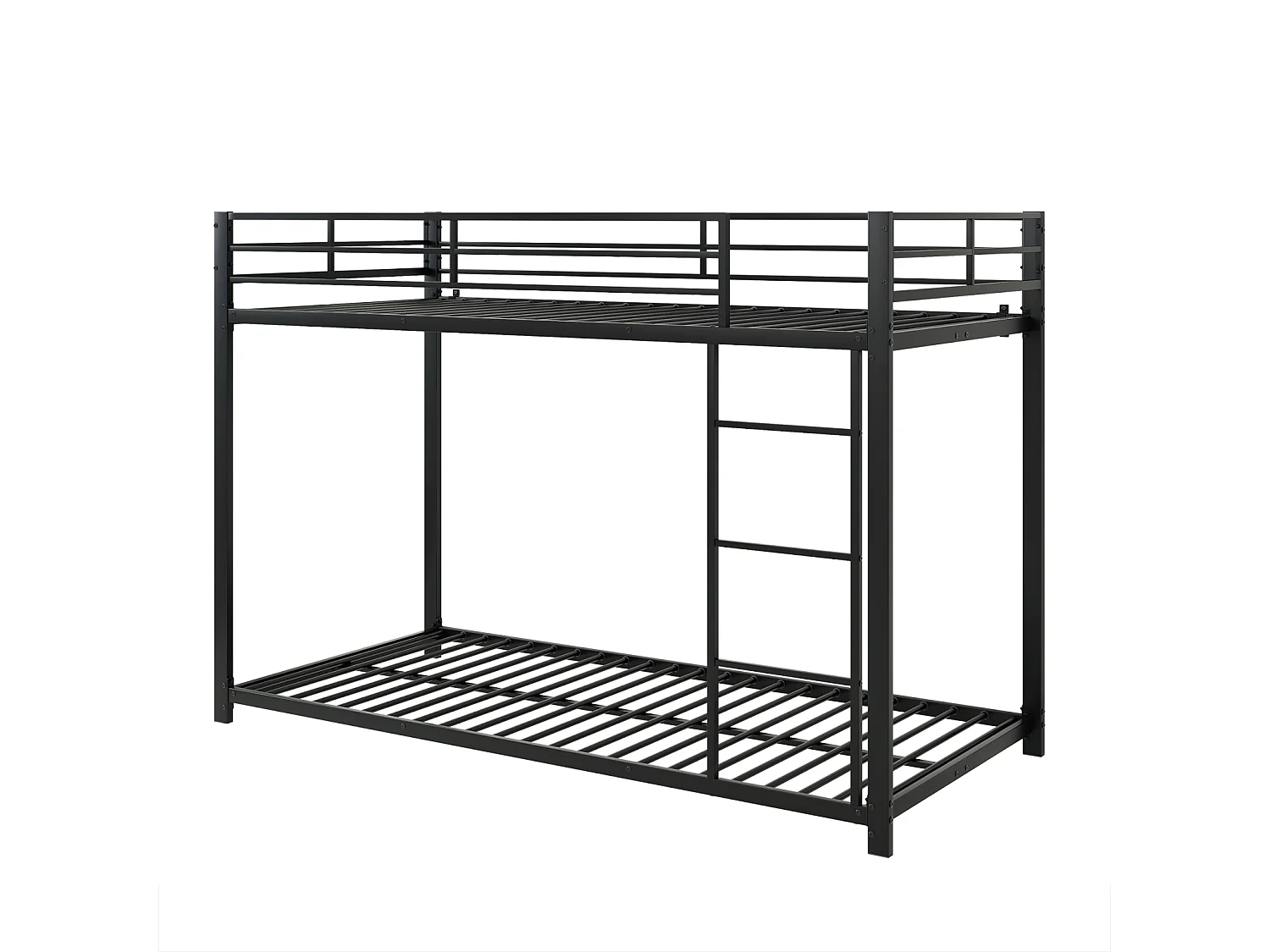 Lit superposé 2 couchages 90x200cm, lit en fer de forme classique avec échelle grimpante, anti-chute, lit platforme, noir