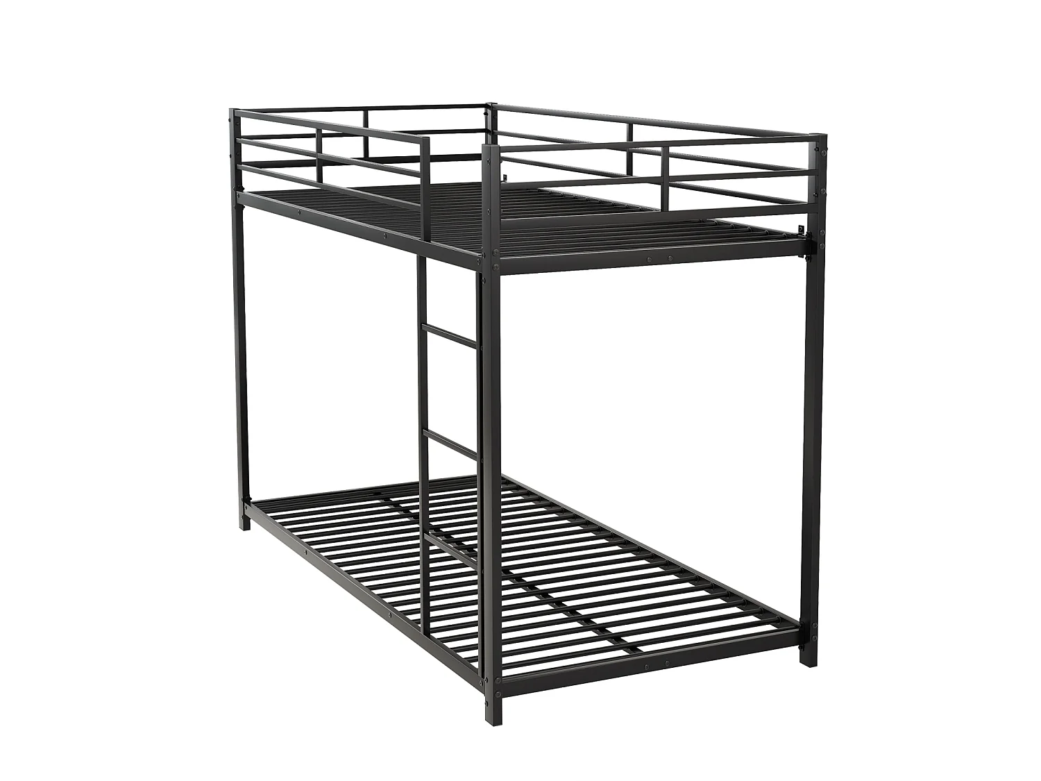 Lit superposé 2 couchages 90x200cm, lit en fer de forme classique avec échelle grimpante, anti-chute, lit platforme, noir