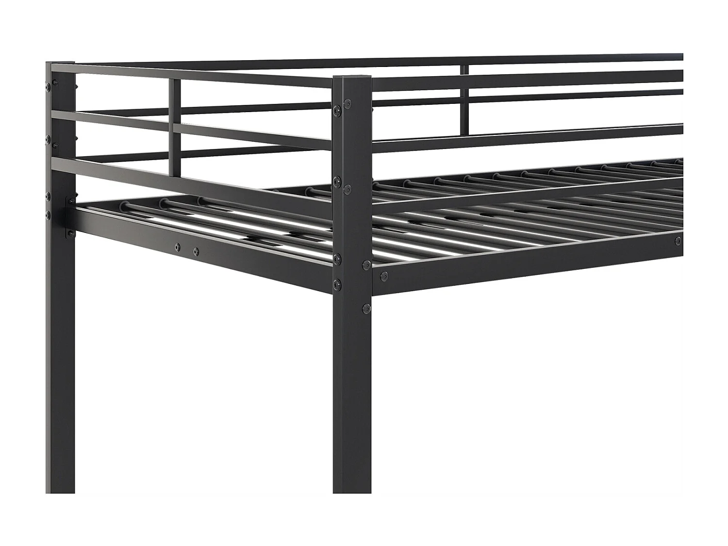 Lit superposé 2 couchages 90x200cm, lit en fer de forme classique avec échelle grimpante, anti-chute, lit platforme, noir