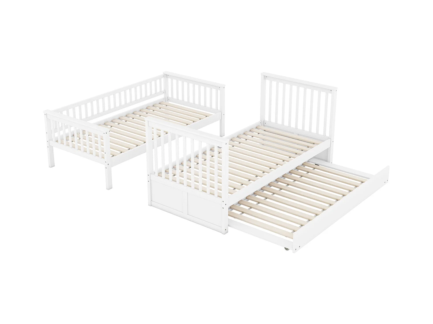 Stapelbed 90x200cm met 1 uitschuifbed 90x190cm, met hoge stabiele trapleuning, anti-val, wit