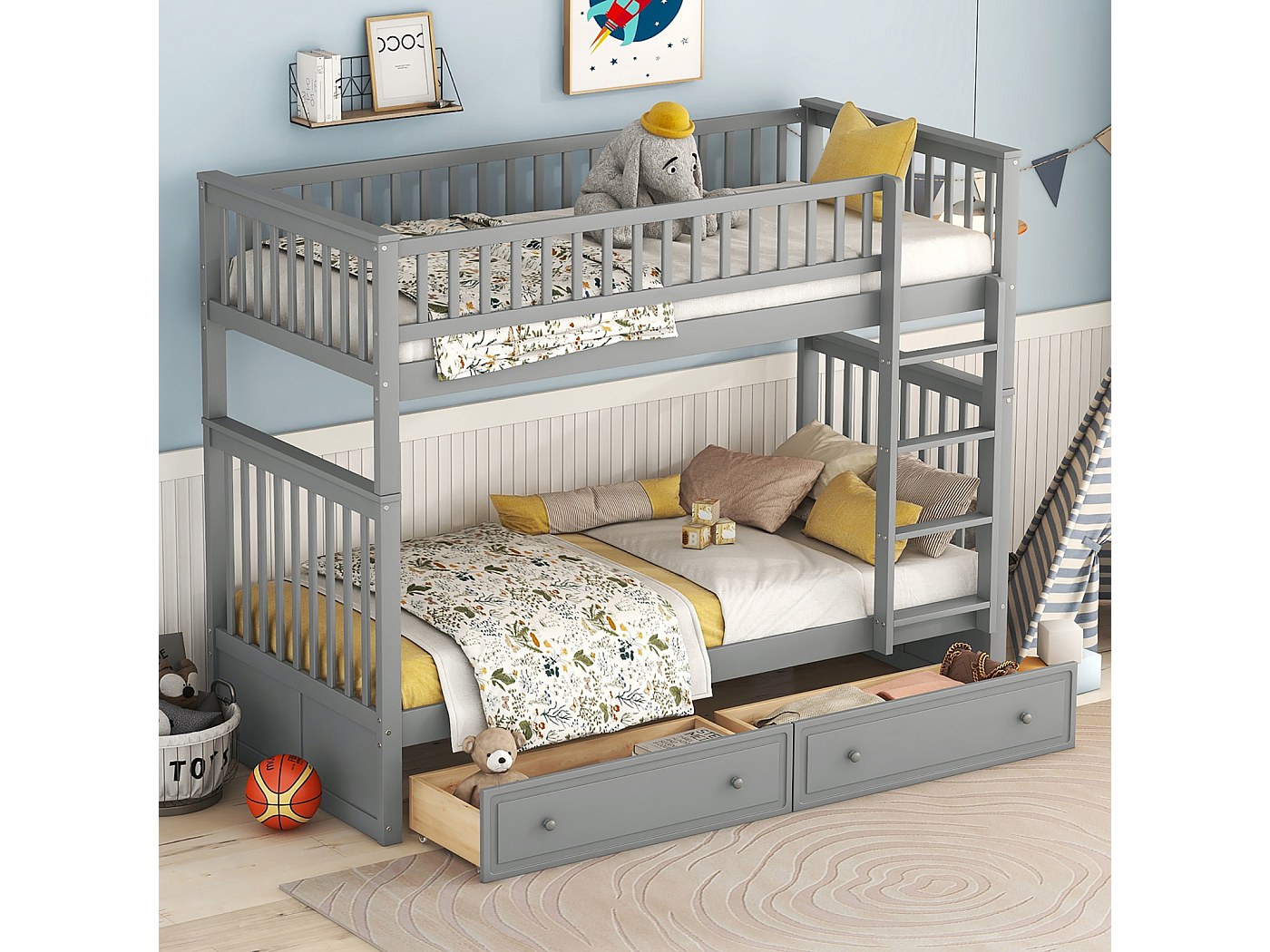 Lit superposé 90x200cm - lit d'enfant fonctionnel avec 2 tiroirs de ...