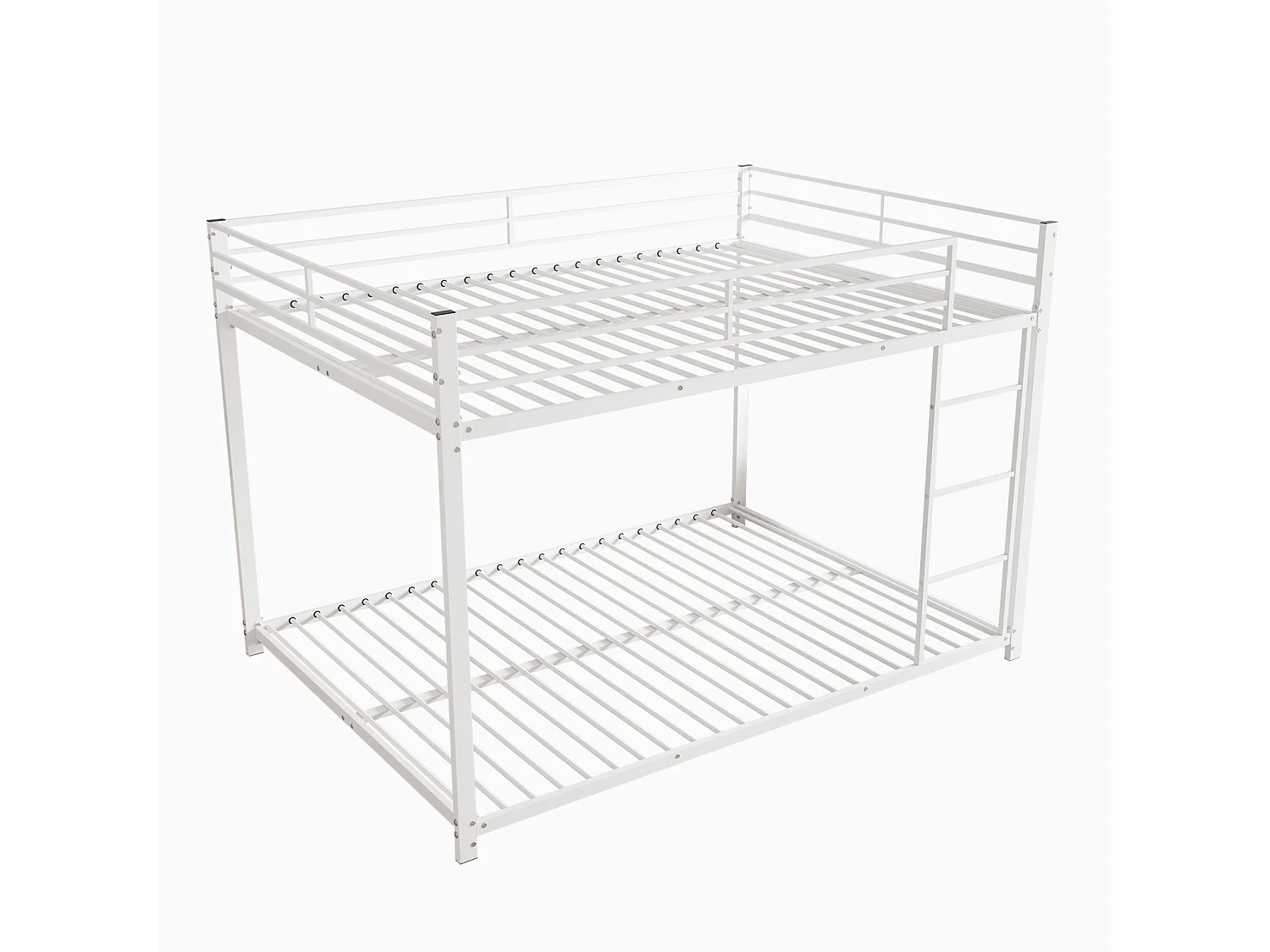 Lit superposé 2 couchages 140x200cm, lit en fer de forme classique avec échelle grimpante, anti-chute, lit platforme, blanc