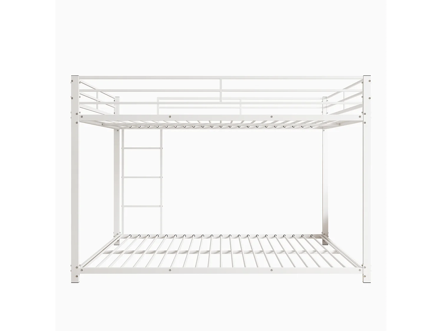 Lit superposé 2 couchages 140x200cm, lit en fer de forme classique avec échelle grimpante, anti-chute, lit platforme, blanc