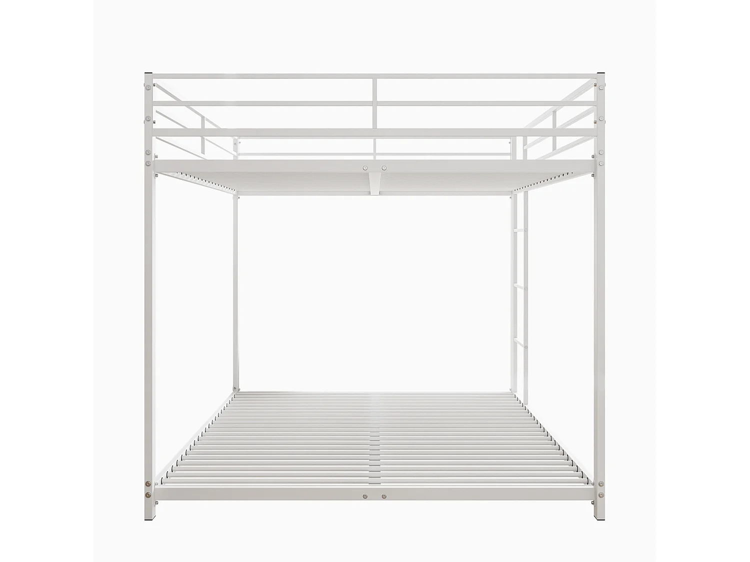 Lit superposé 2 couchages 140x200cm, lit en fer de forme classique avec échelle grimpante, anti-chute, lit platforme, blanc