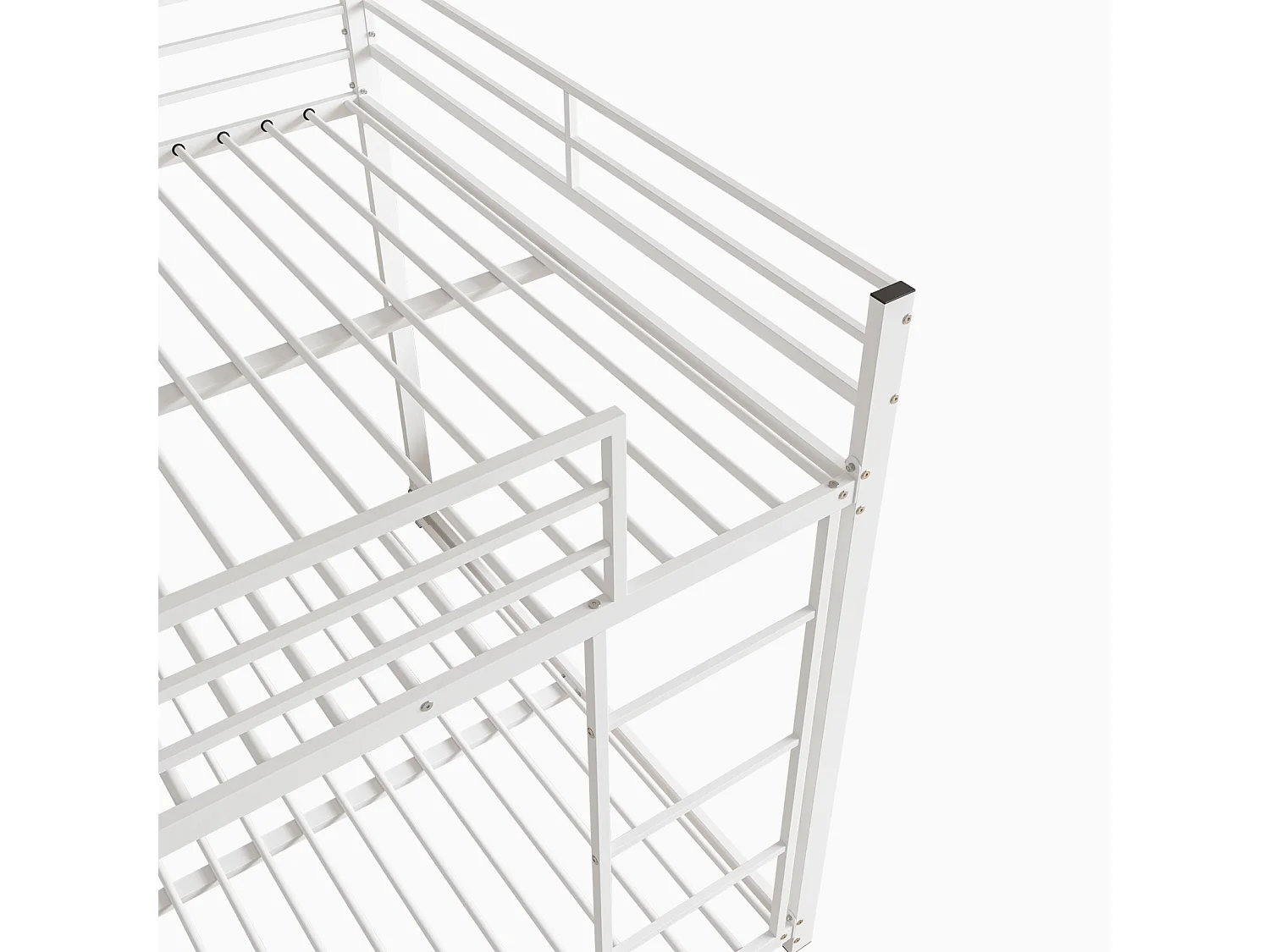 Lit superposé 2 couchages 140x200cm, lit en fer de forme classique avec échelle grimpante, anti-chute, lit platforme, blanc