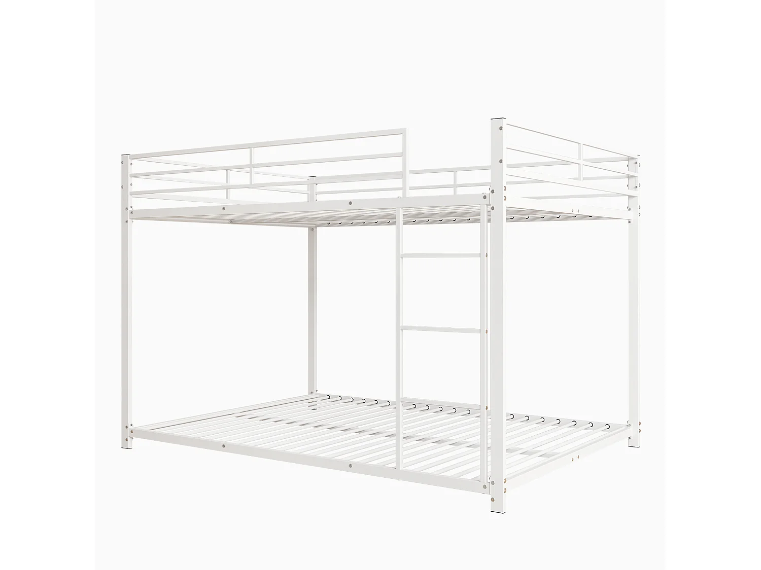 Lit superposé 2 couchages 140x200cm, lit en fer de forme classique avec échelle grimpante, anti-chute, lit platforme, blanc
