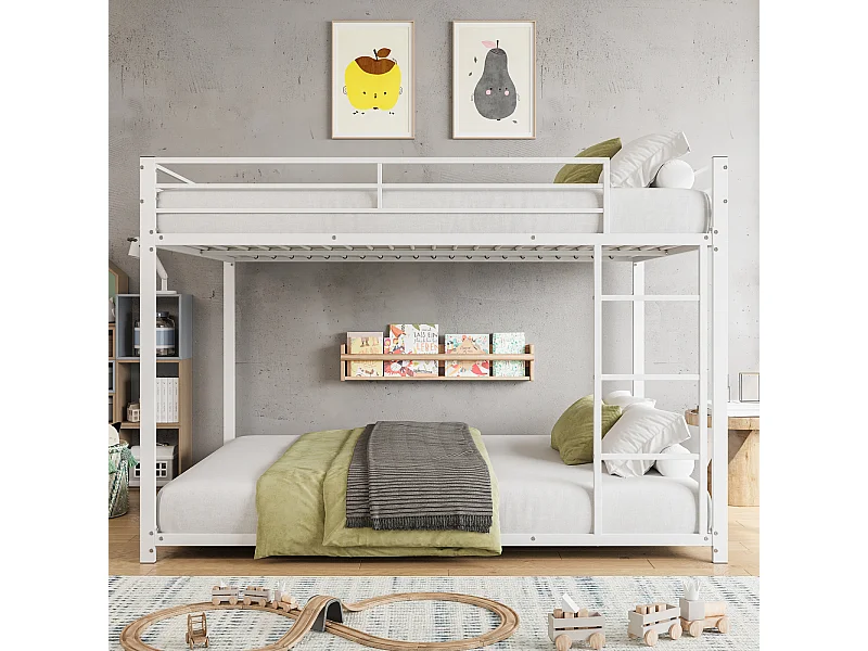 Stapelbed 2 bedden 140x200cm, klassiek ijzeren bed met klimladder, anti-val, platformbed, wit