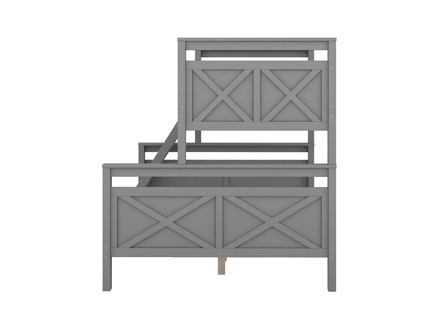 Stapelbed 90(140)x200cm - apart kinderbed met 2 lattenbodems en ladder - in grijs hout