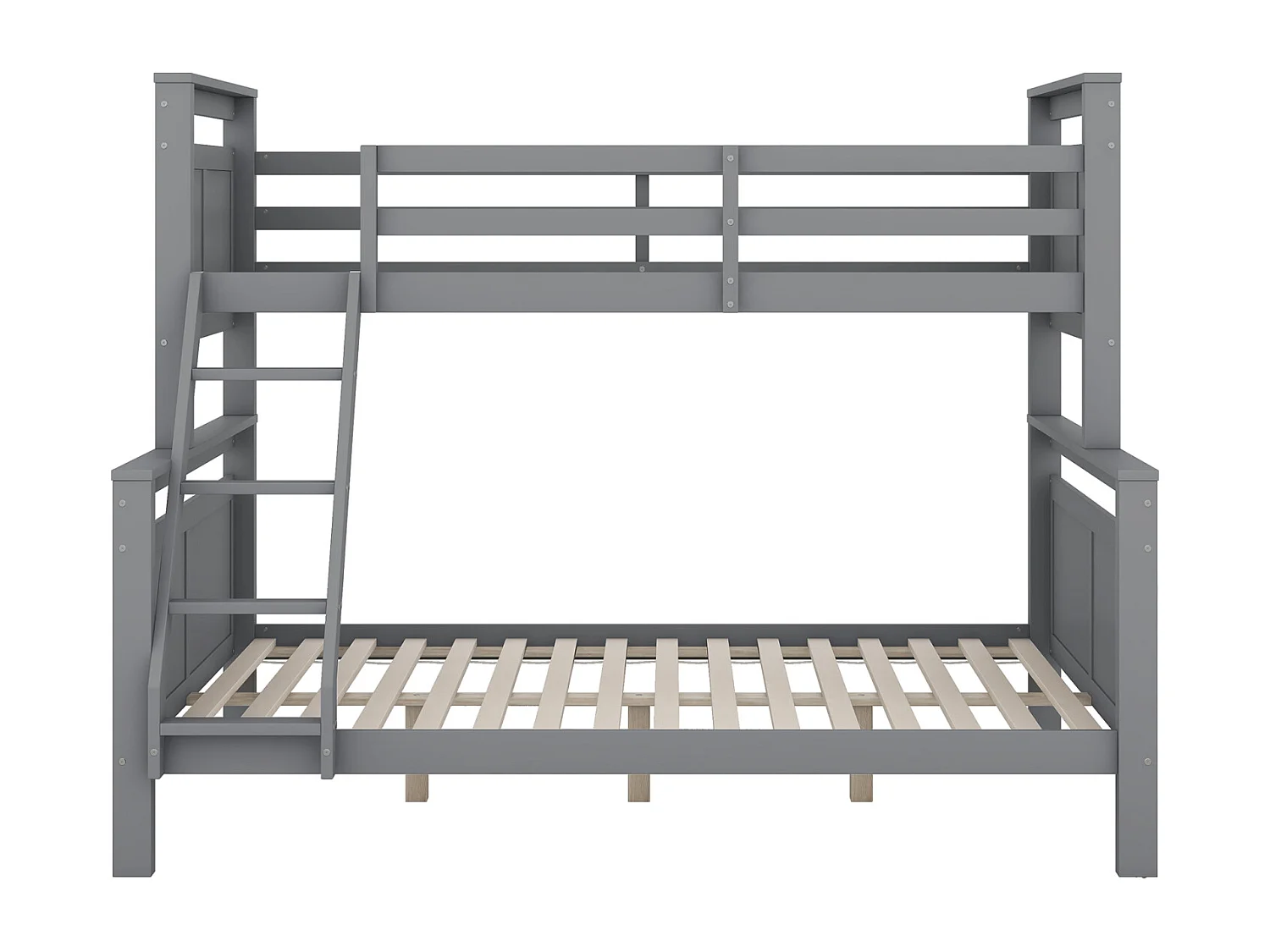 Stapelbed 90(140)x200cm - apart kinderbed met 2 lattenbodems en ladder - in grijs hout