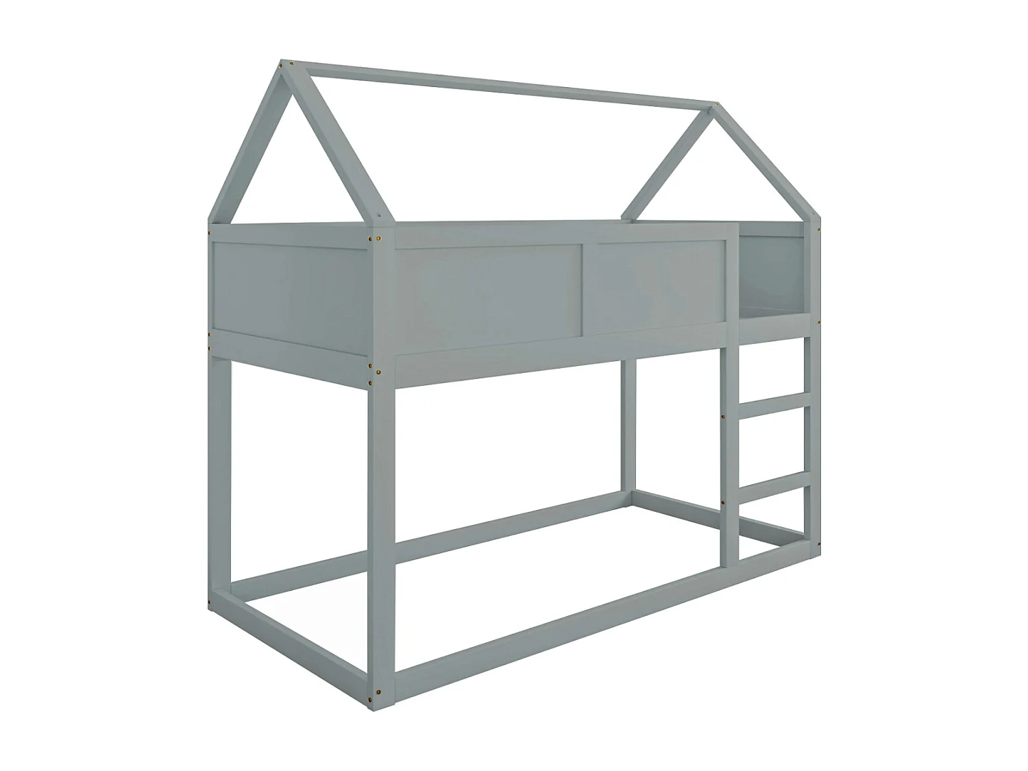 Stapelbed 90x200cm, kinderhutbed met trap en 1x lattenbodem bovenaan, massief houten frame, houtgrijs