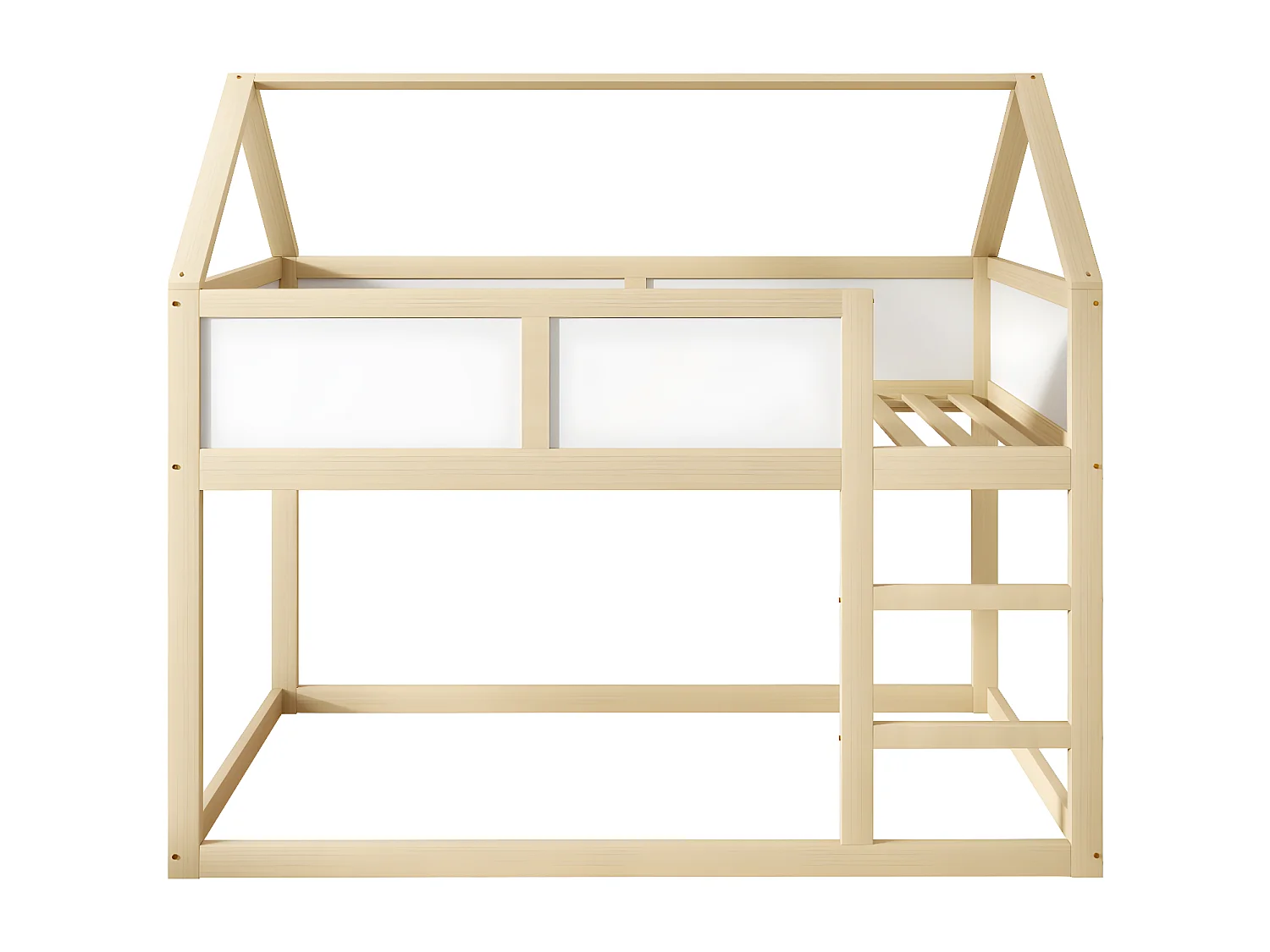 Etagenbett 90x200cm, Kinder-Hochbett mit Treppe und 1x Lattenrost oben, Massivholzrahmen, Holzfarbe