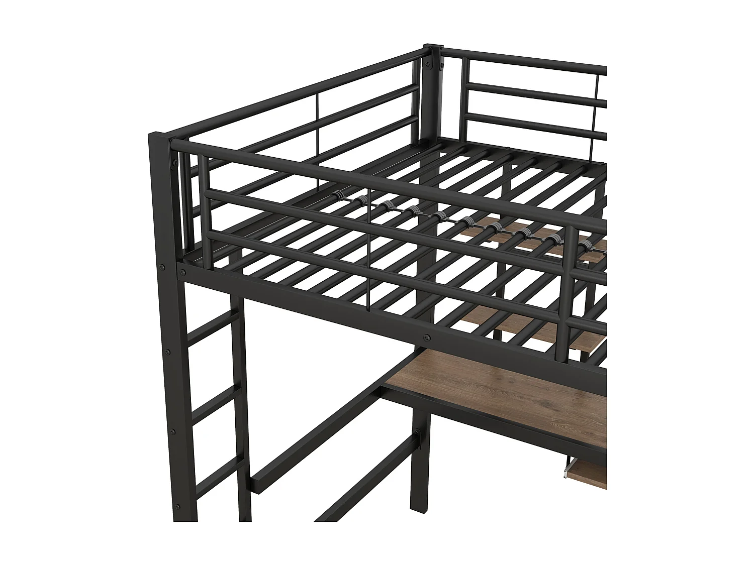 Lit mezzanine 140x200cm pour enfants - Cadre de lit en fer lit surélevé avec bureau pour étude et 2 étagères - noir