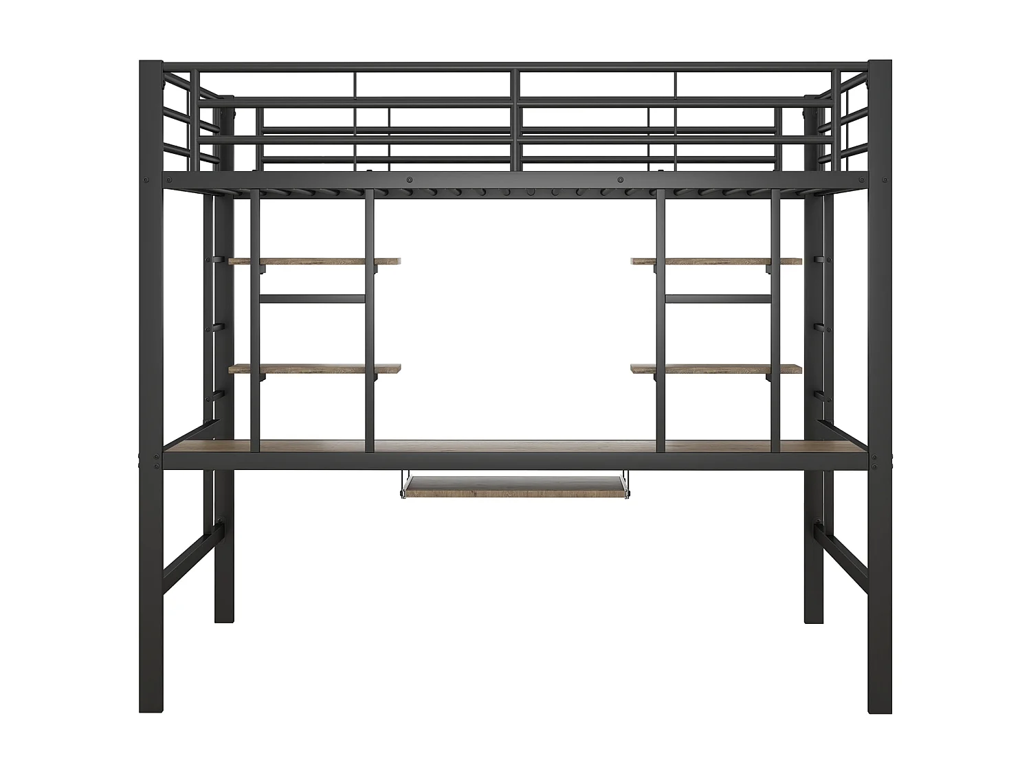 Lit mezzanine 140x200cm pour enfants - Cadre de lit en fer lit surélevé avec bureau pour étude et 2 étagères - noir